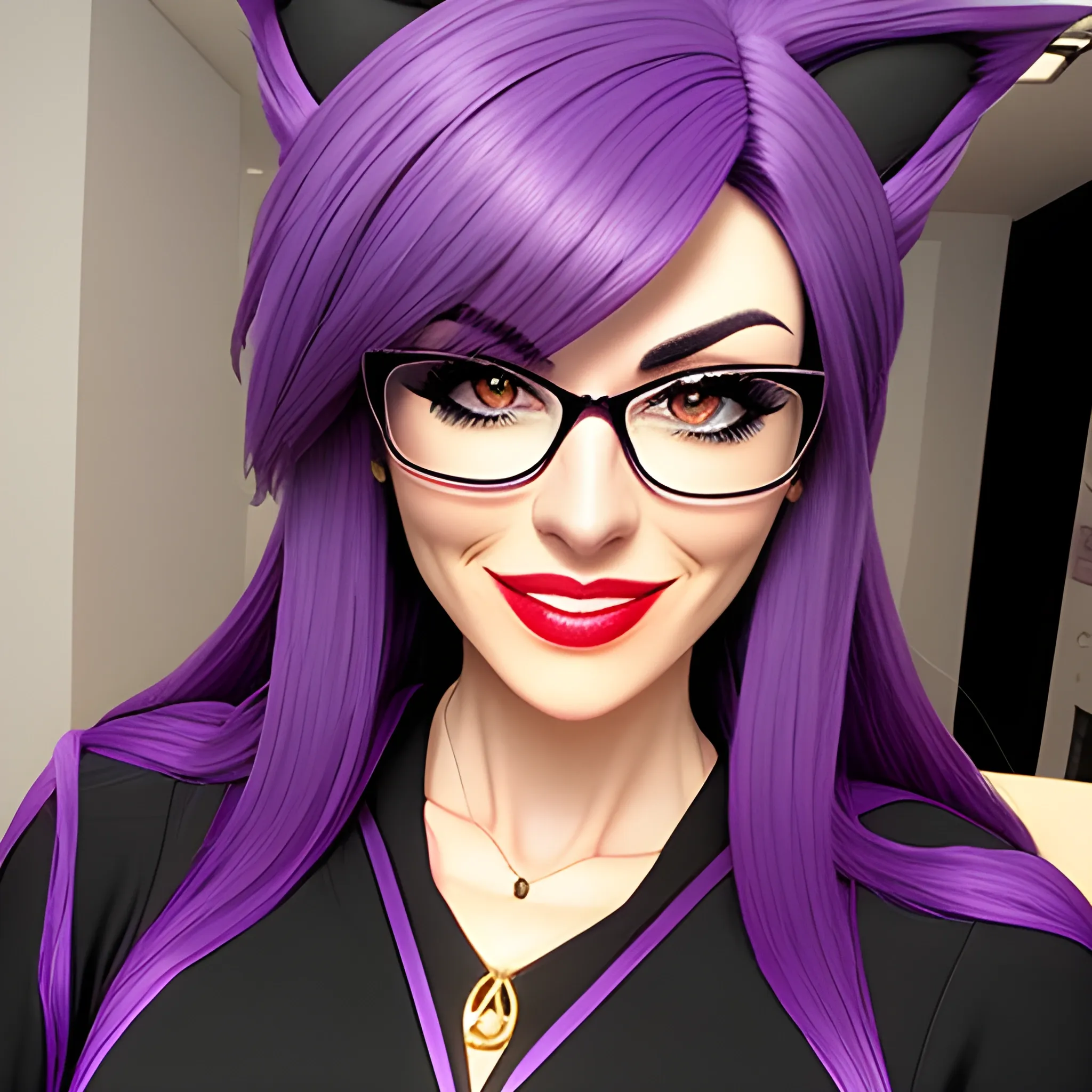 Girl with glasses, wolf cut, purple hair, yugi-oh, cute