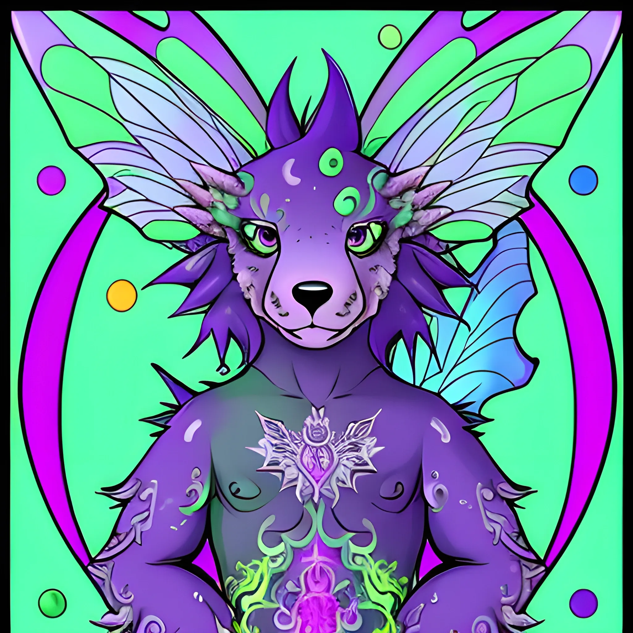 Dragon fairy bear psychodelic green and purple male fursona water 