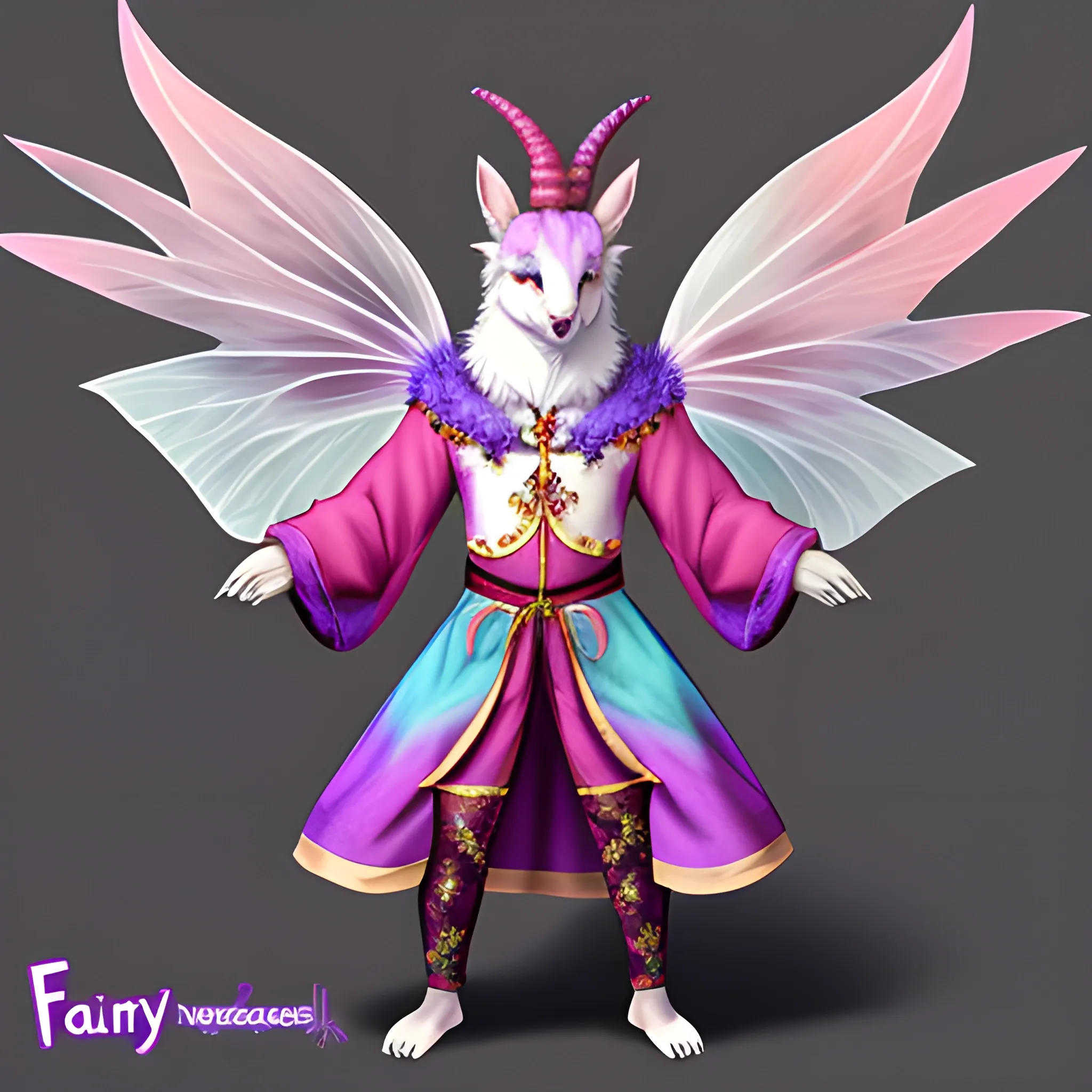 Fairy dragon bear fursona male oriental dressed with a fan