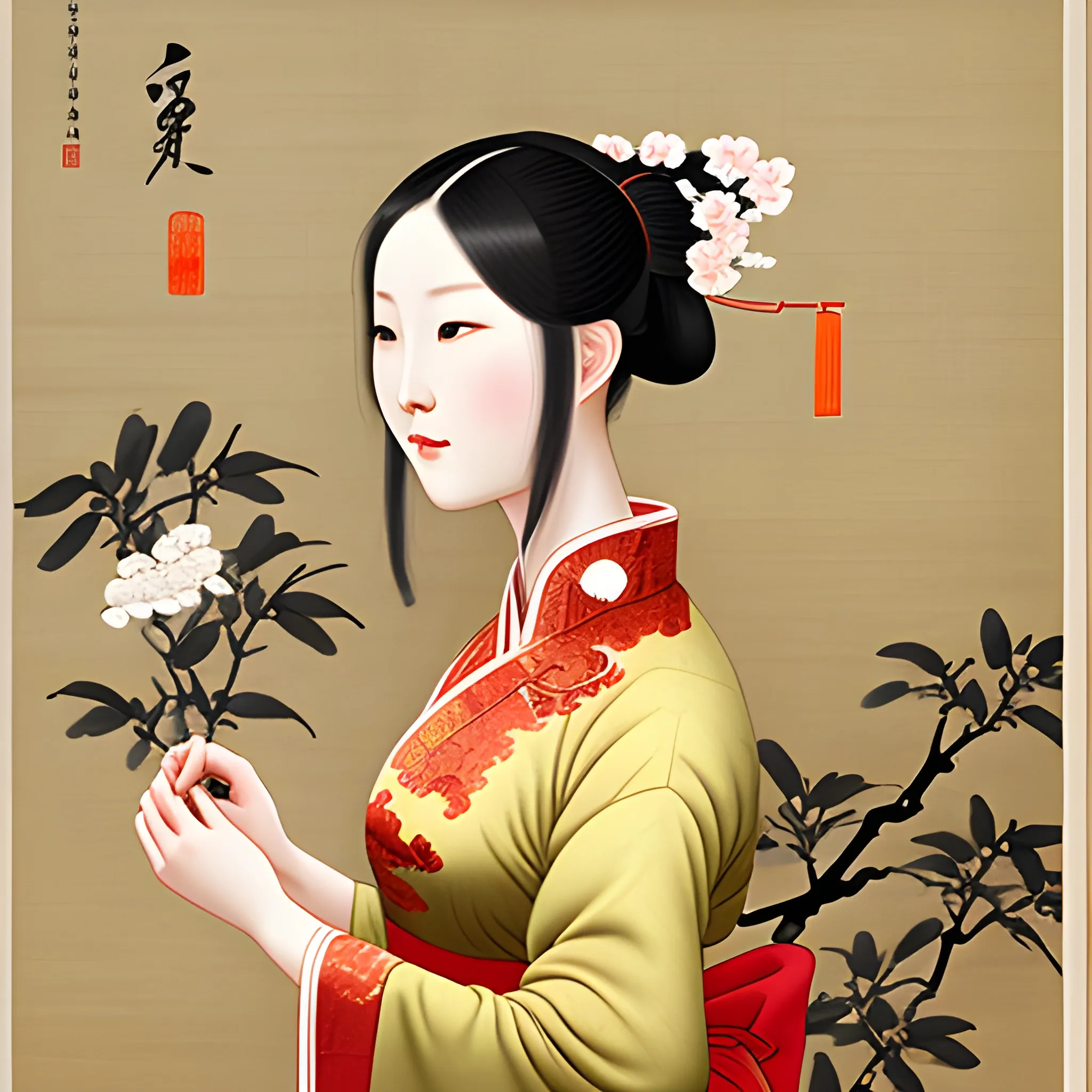 Pictures of ladies in ancient Chinese traditional painting style, elegant, master paintings