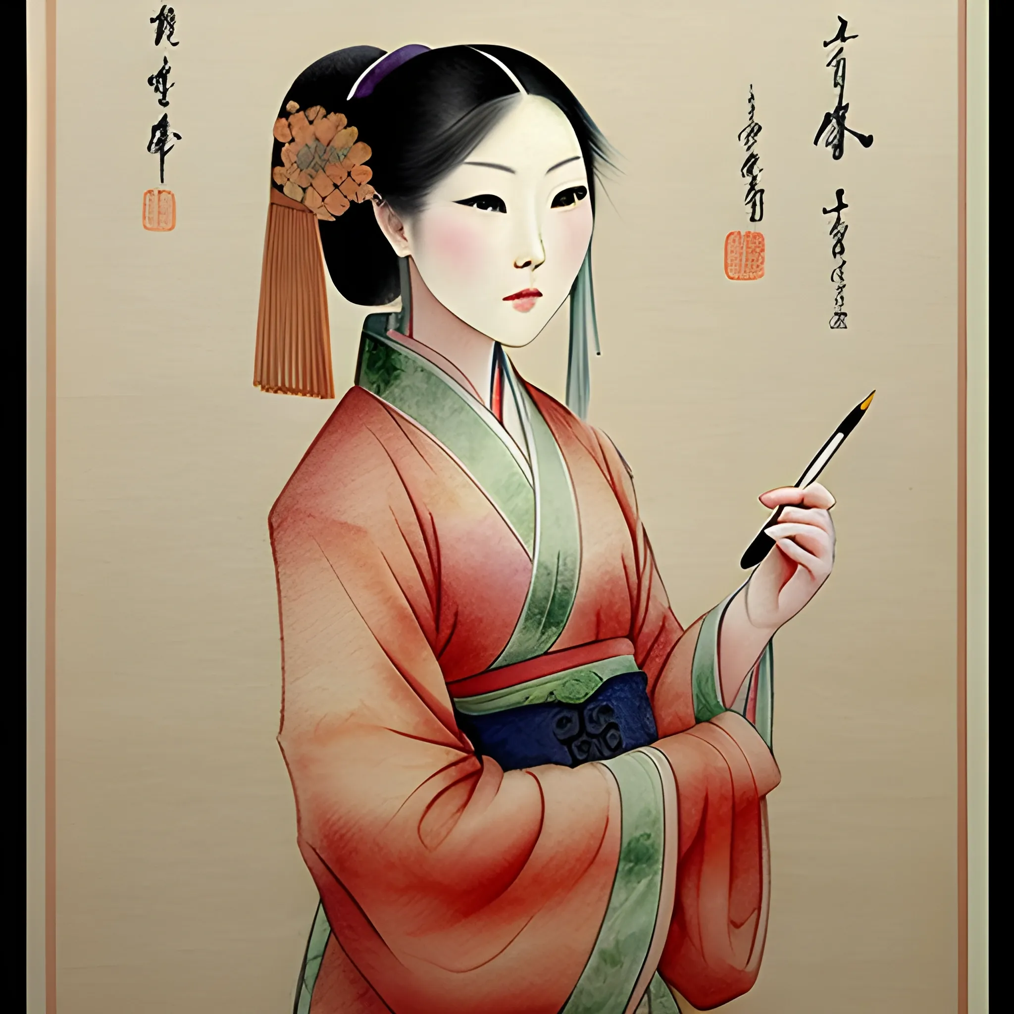 Pictures of ladies in ancient Chinese traditional painting style, elegant, master paintings, Pencil Sketch, Pencil Sketch, Water Color, Pencil Sketch