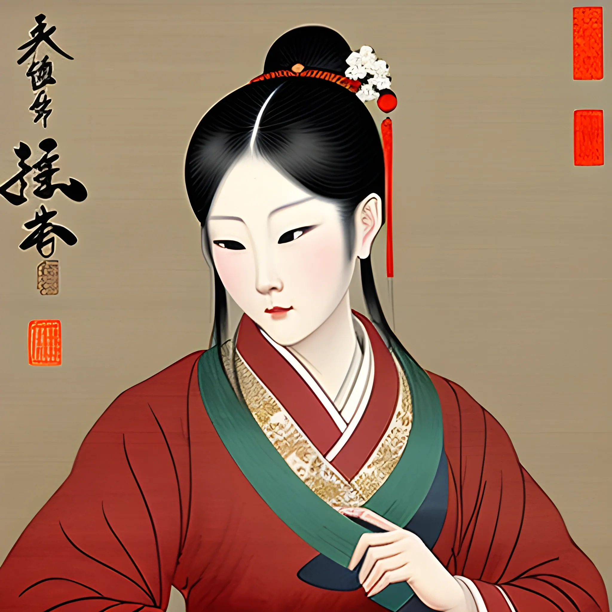 Pictures of ladies in ancient Chinese traditional painting style, elegant, master paintings, Oil Painting