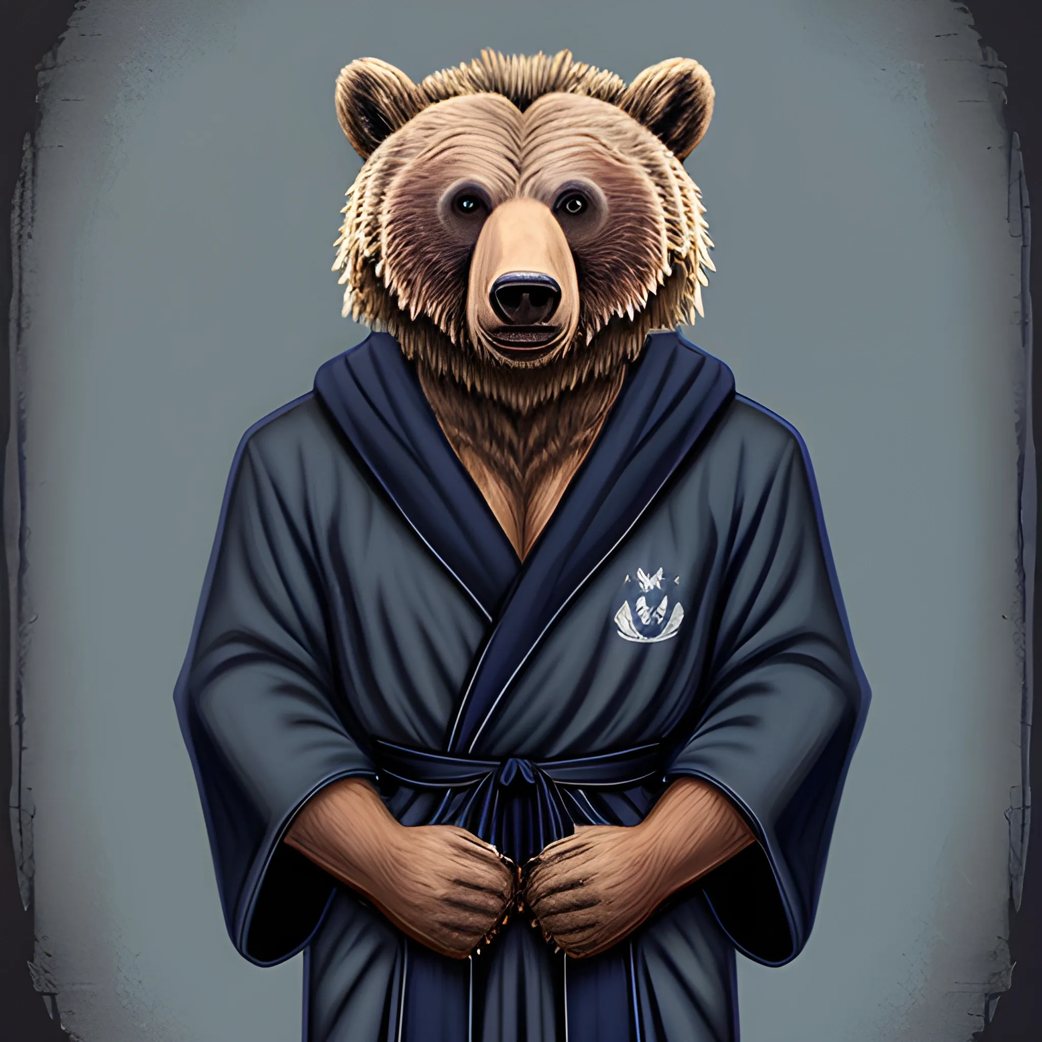 awakened grizzly bear wearing a navy blue robe, dnd artstyle