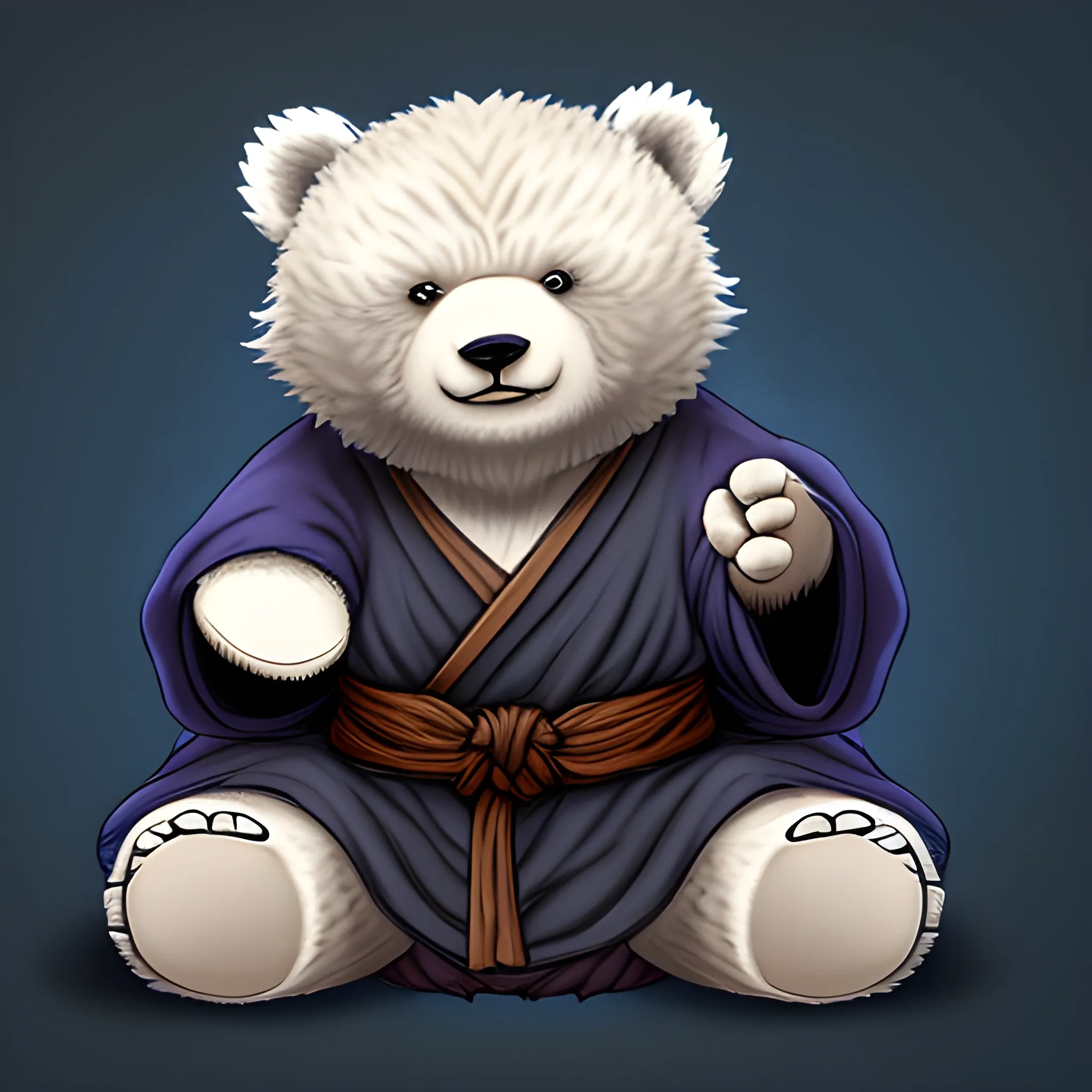 awakened fluffy bear wearing a dark blue Monk robe, dnd artstyle