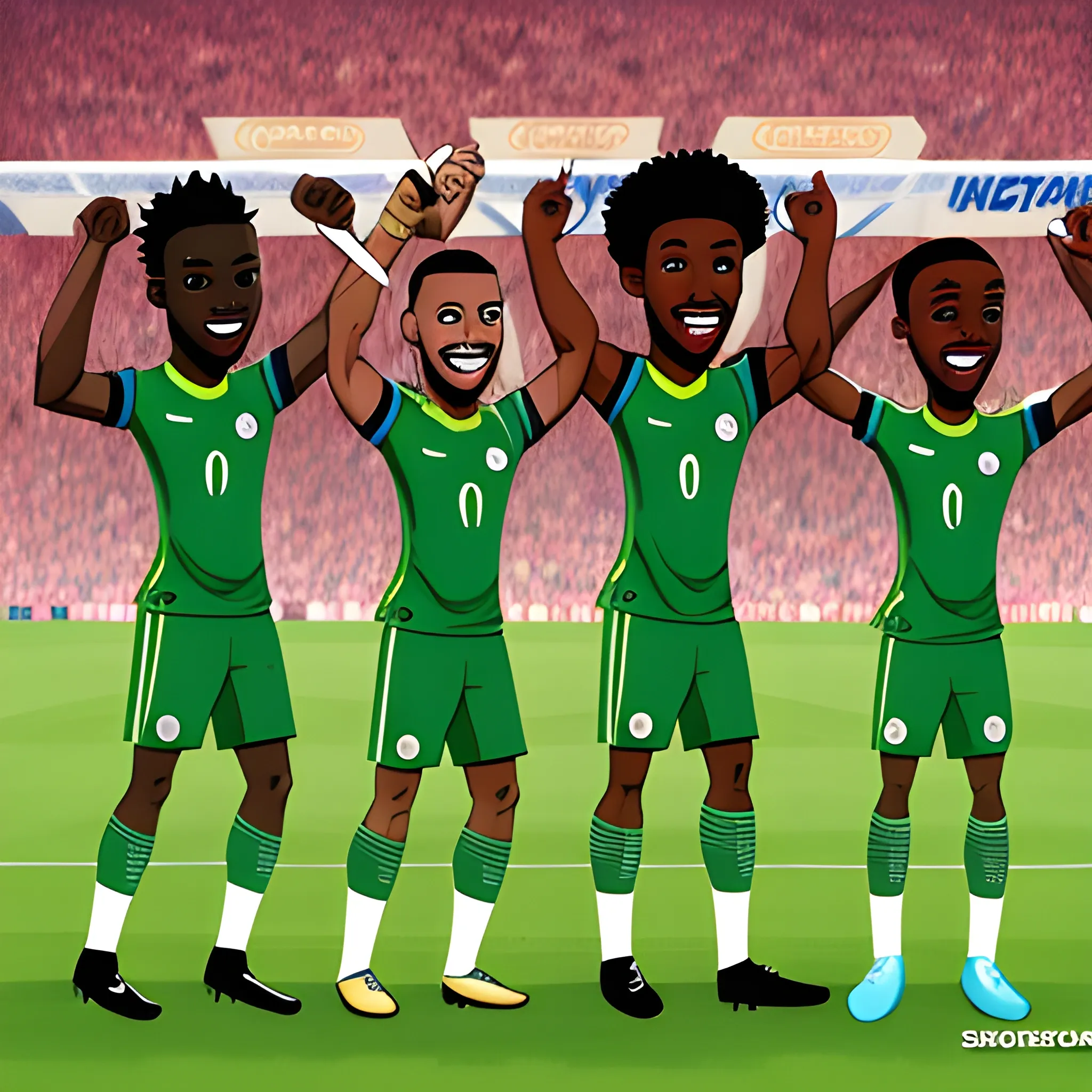 Nigeria football stars, celebrate, Cartoon