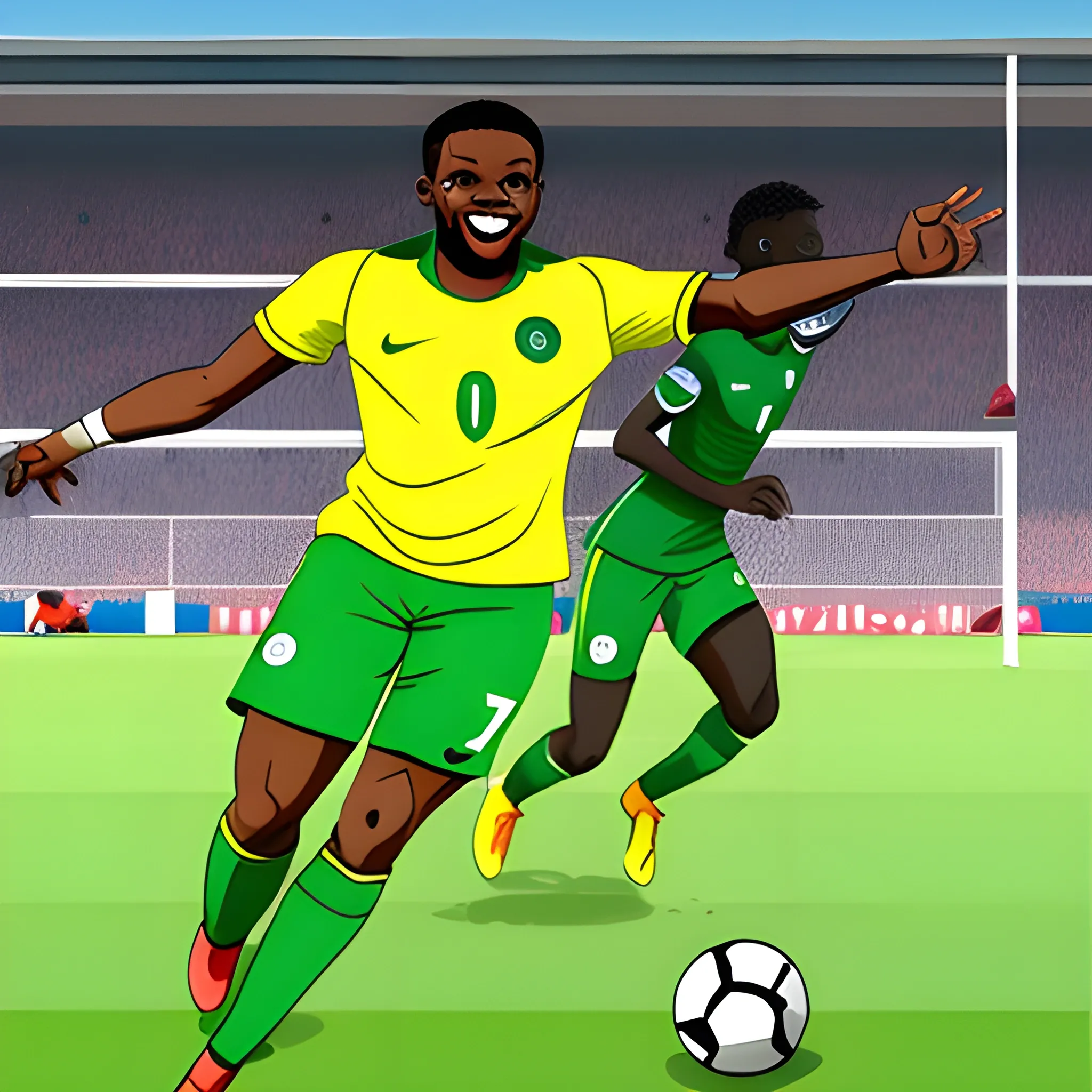 Nigeria football star, slide celebrate, Cartoon