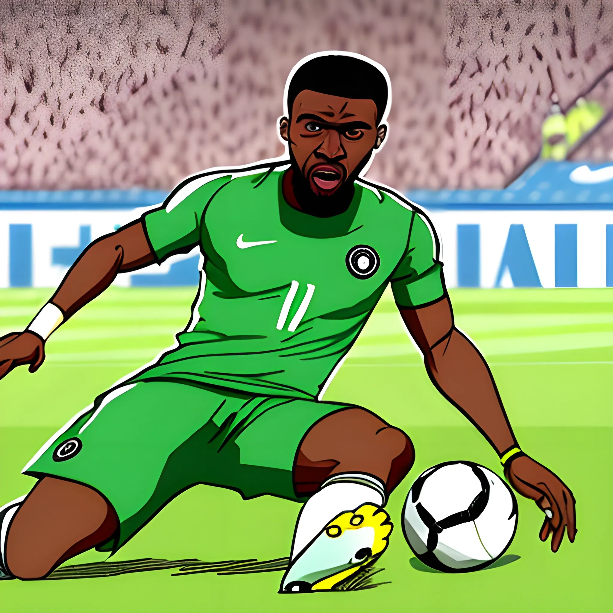 Nigeria football star, knee sliding, Cartoon