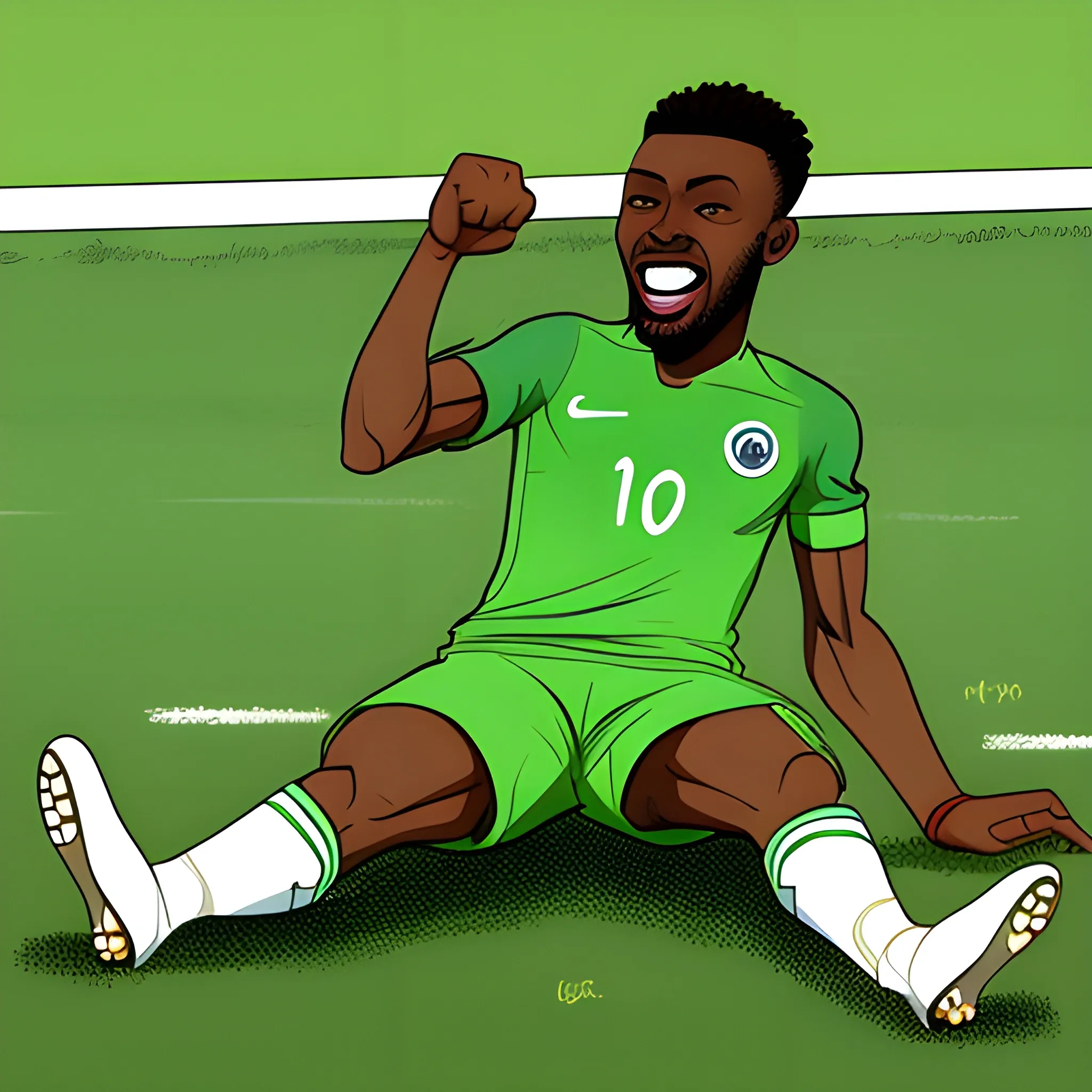 Nigeria football star, knee sliding celebrate, Cartoon