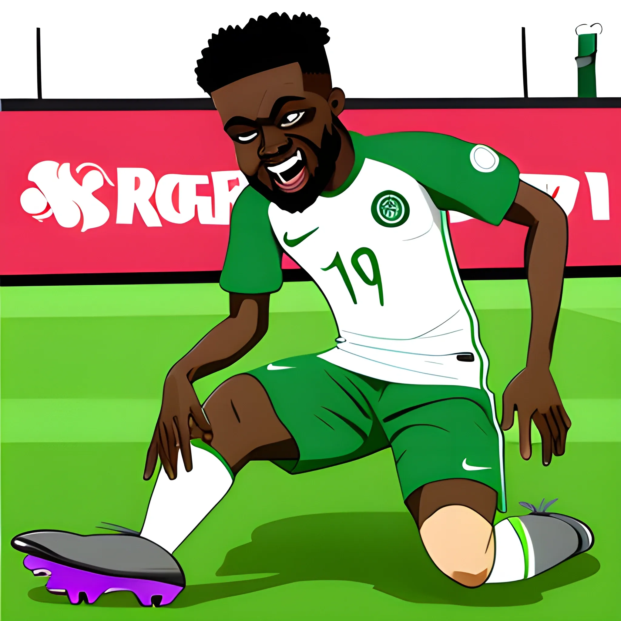 Nigeria football star, knee sliding celebrate, Cartoon, Trippy