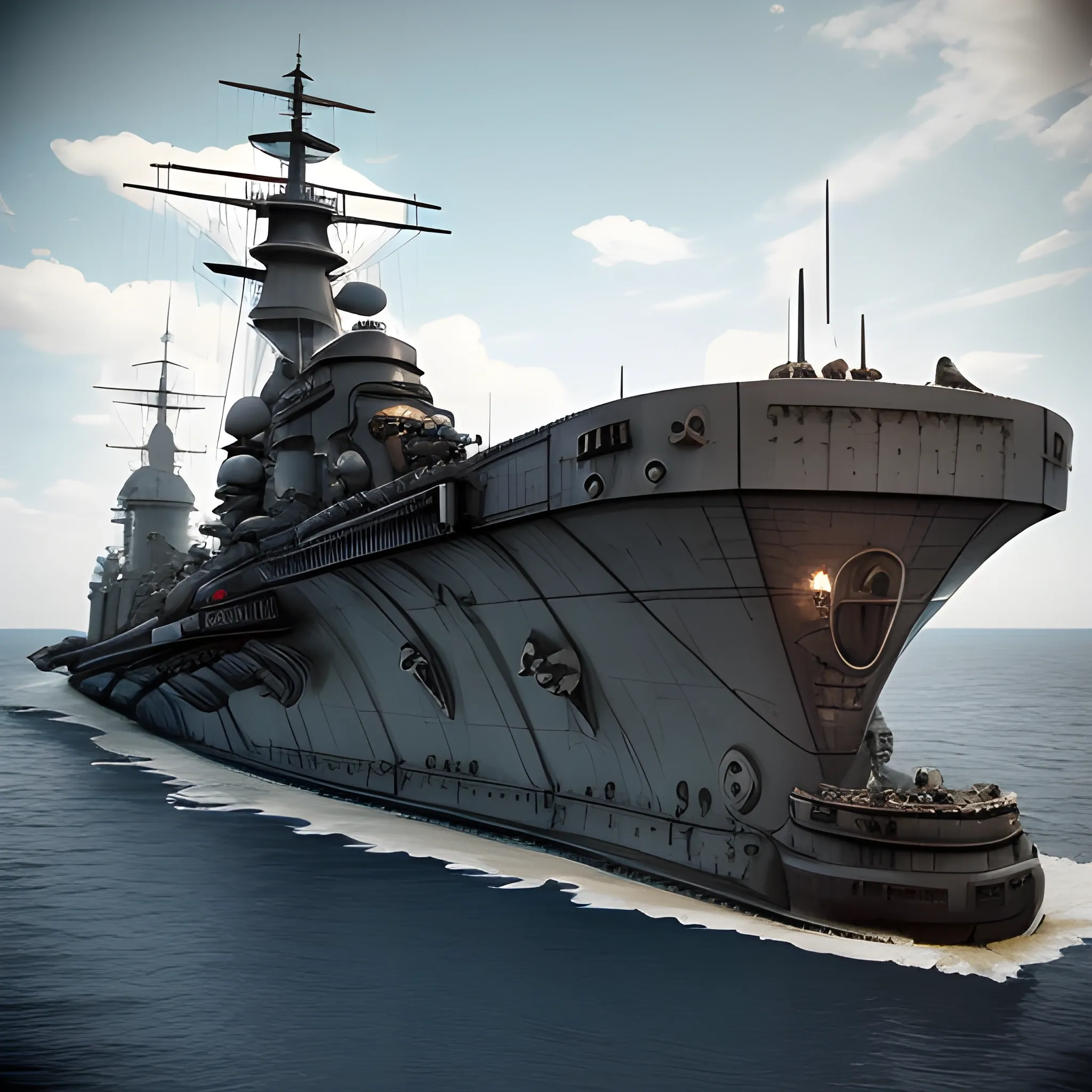 dieselpunk, collosal battleship, in port, gun turrets, multiple guns, brass hull, crewmen, turrets, steam stacks, crew on deck, battleship, battleship turrets, deck view, biplanes guarding ship, people, crew, 3D, HD, 4K, high definition