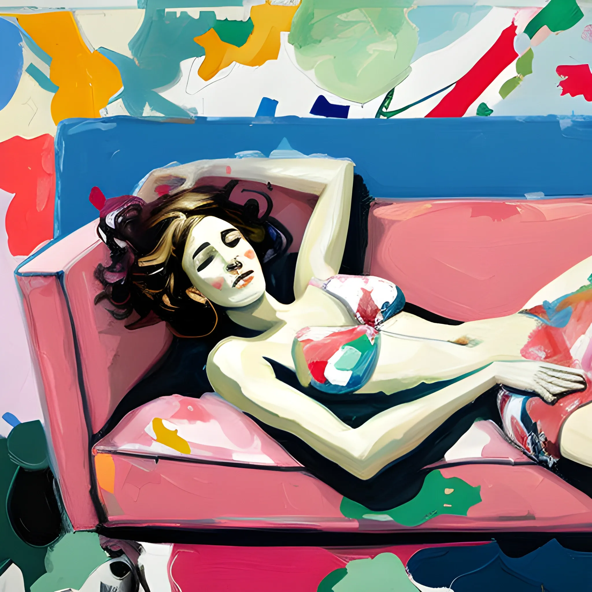 woman laying in a sofa, painting by Cecily Brown, acrylic colors, Trippy