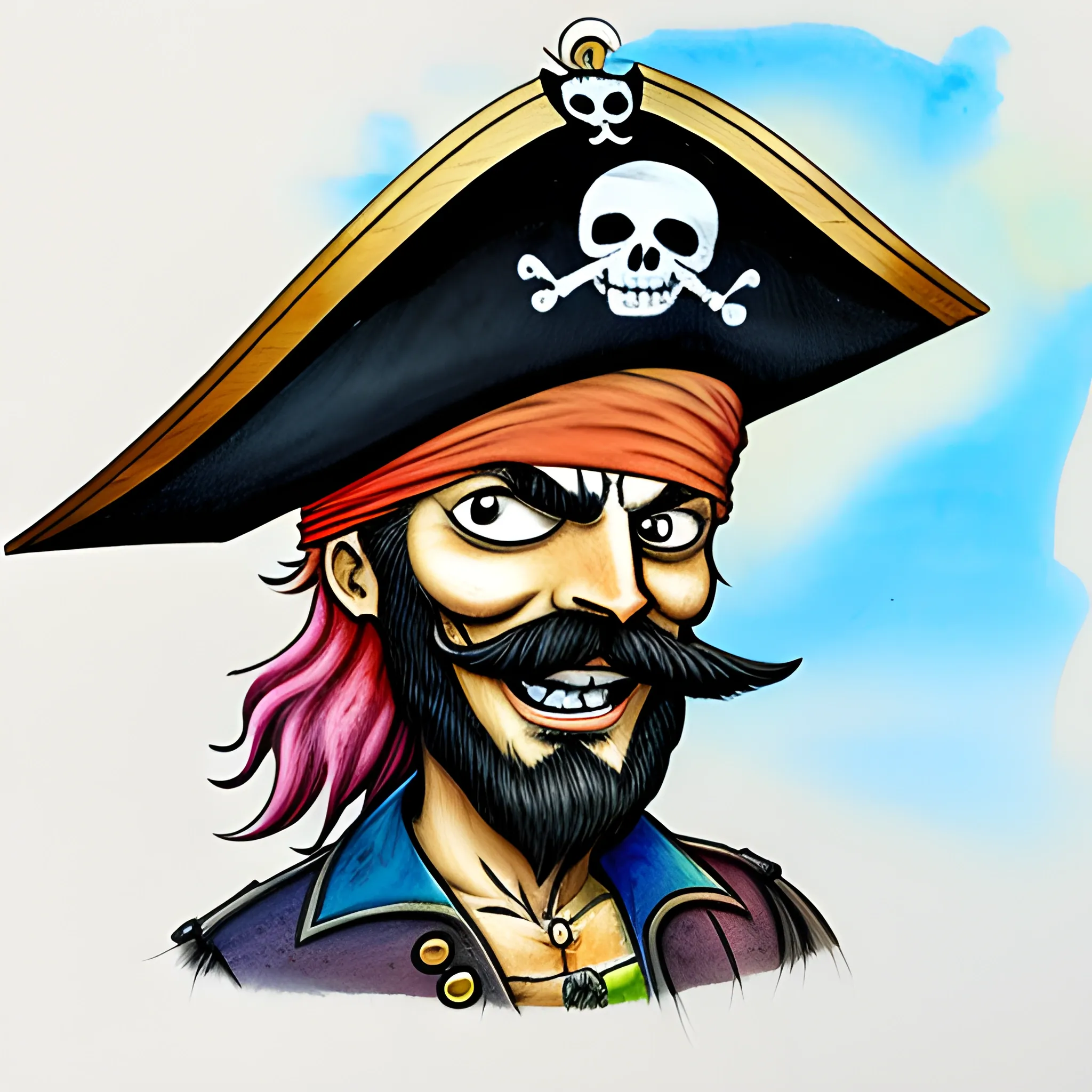 pirate, Cartoon, Oil Painting, Trippy, Cartoon, Pencil Sketch, Water Color