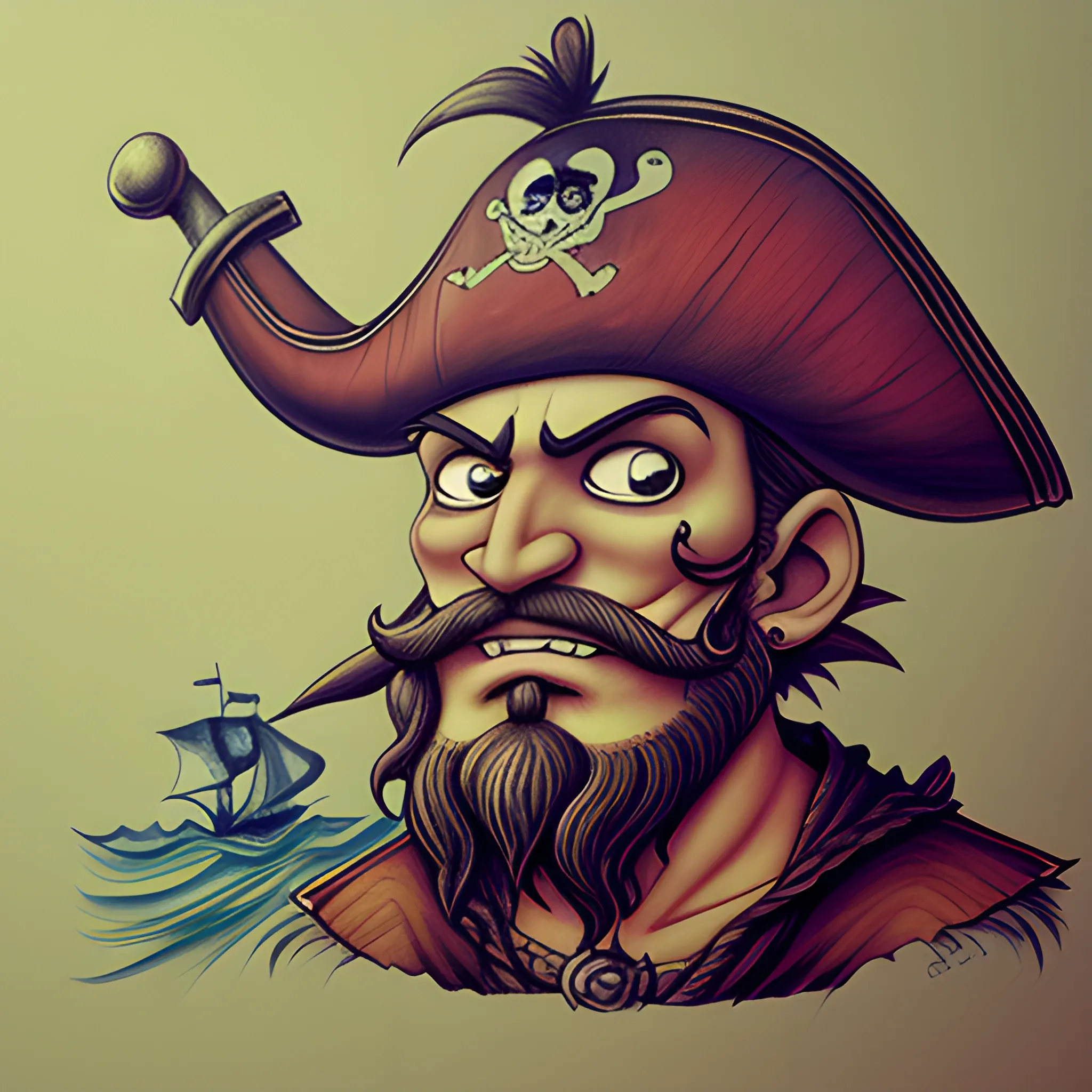 pirate, Cartoon, Oil Painting, Trippy, Cartoon, Pencil Sketch, Water Color, 3D