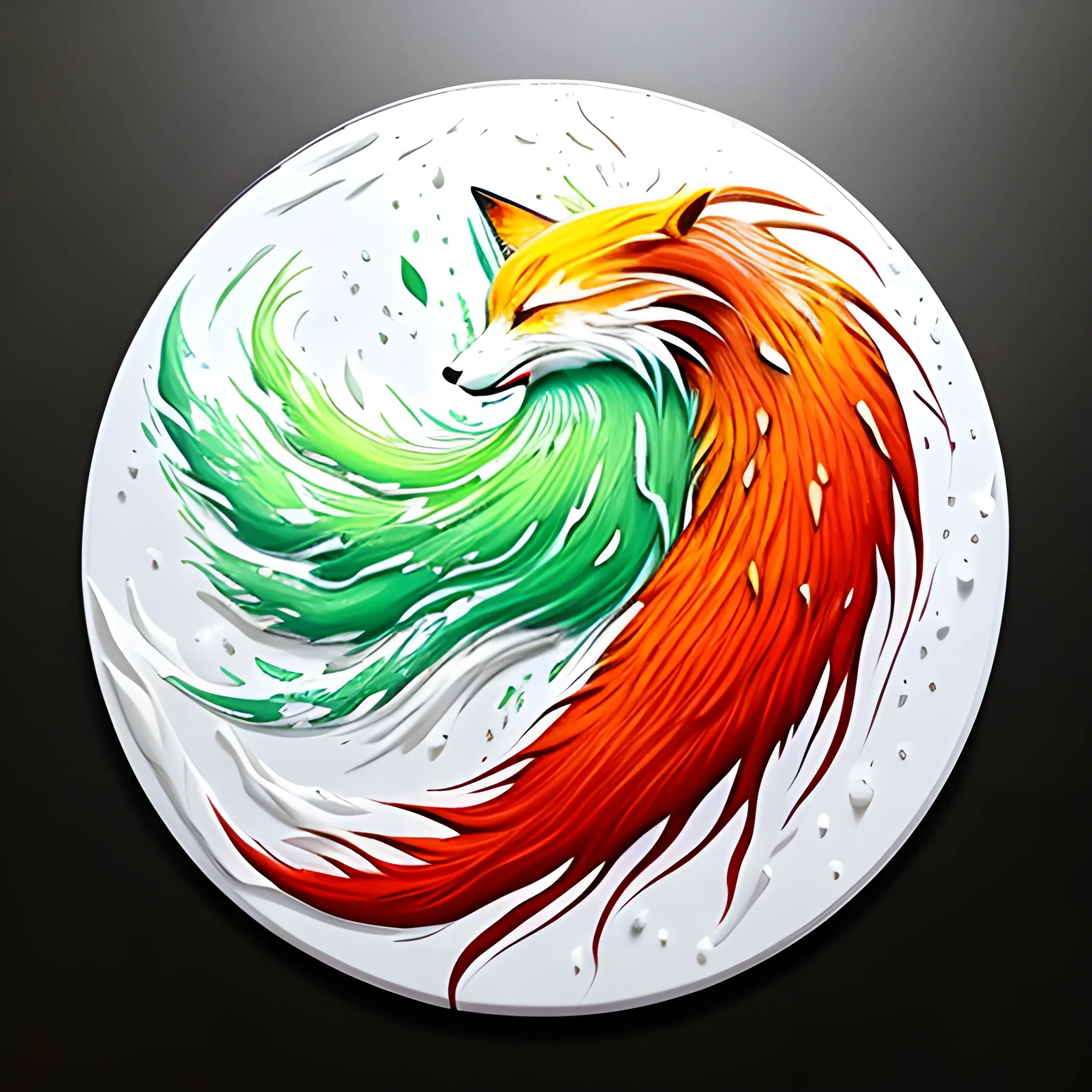 slimy white paint splattered on people covered in colorful Little mold, A beautiful nine-tailed fox, 3D