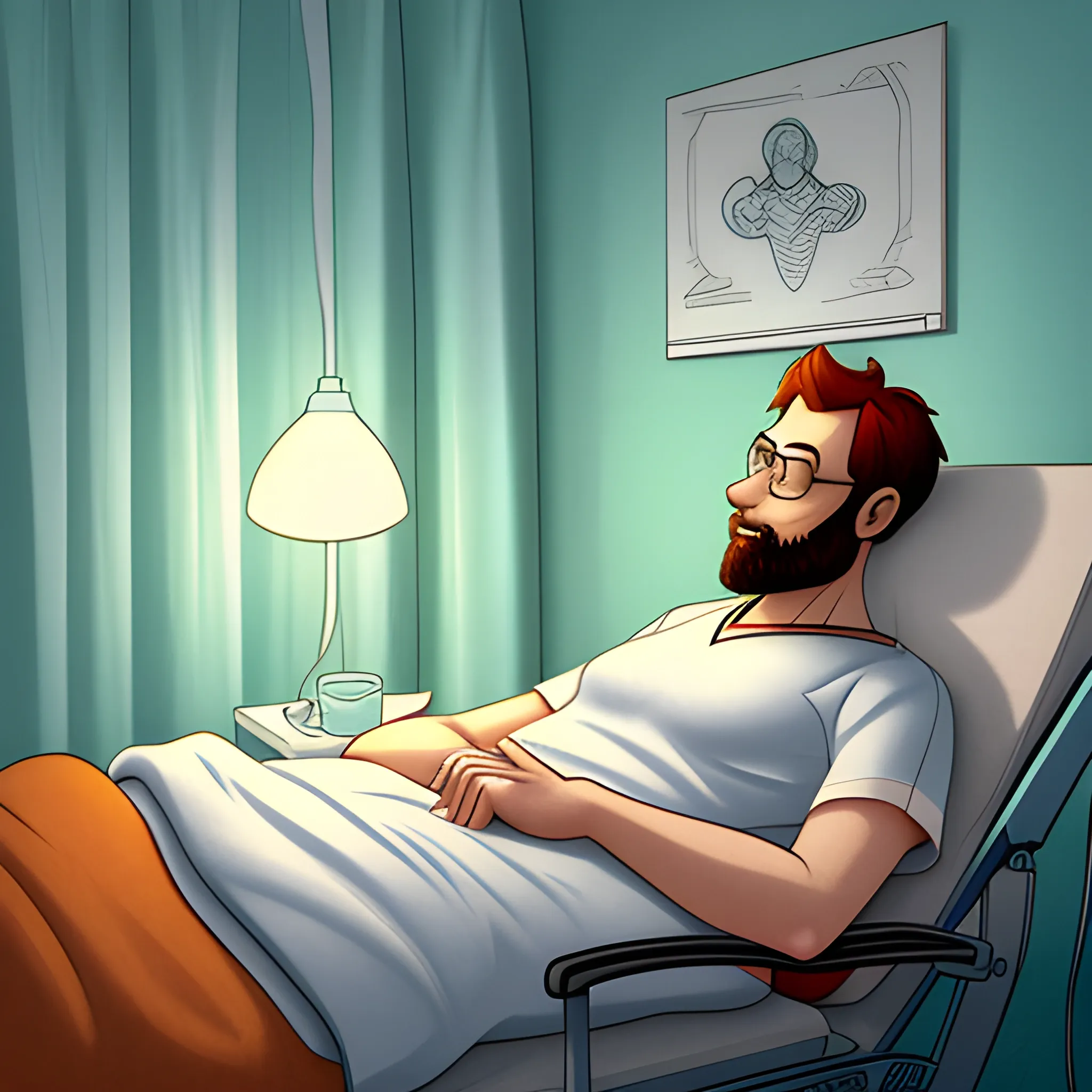 /imagine prompt: A touching digital illustration depicting a sick 9-year-old boy lying on a hospital bed. The compassionate doctor is checking on him, showing concern on their face. The hospital room is well-lit with a soft warm light, creating a comforting atmosphere. The colors used in the illustration are gentle and muted, emphasizing the calmness of the scene. The boy's pale face and the doctor's gentle expression convey the vulnerability and care involved in healthcare. Illustration, digital illustration --ar 16:9 --v 5 --stylize 1000, Cartoon, Cartoon, 3D, Pencil Sketch