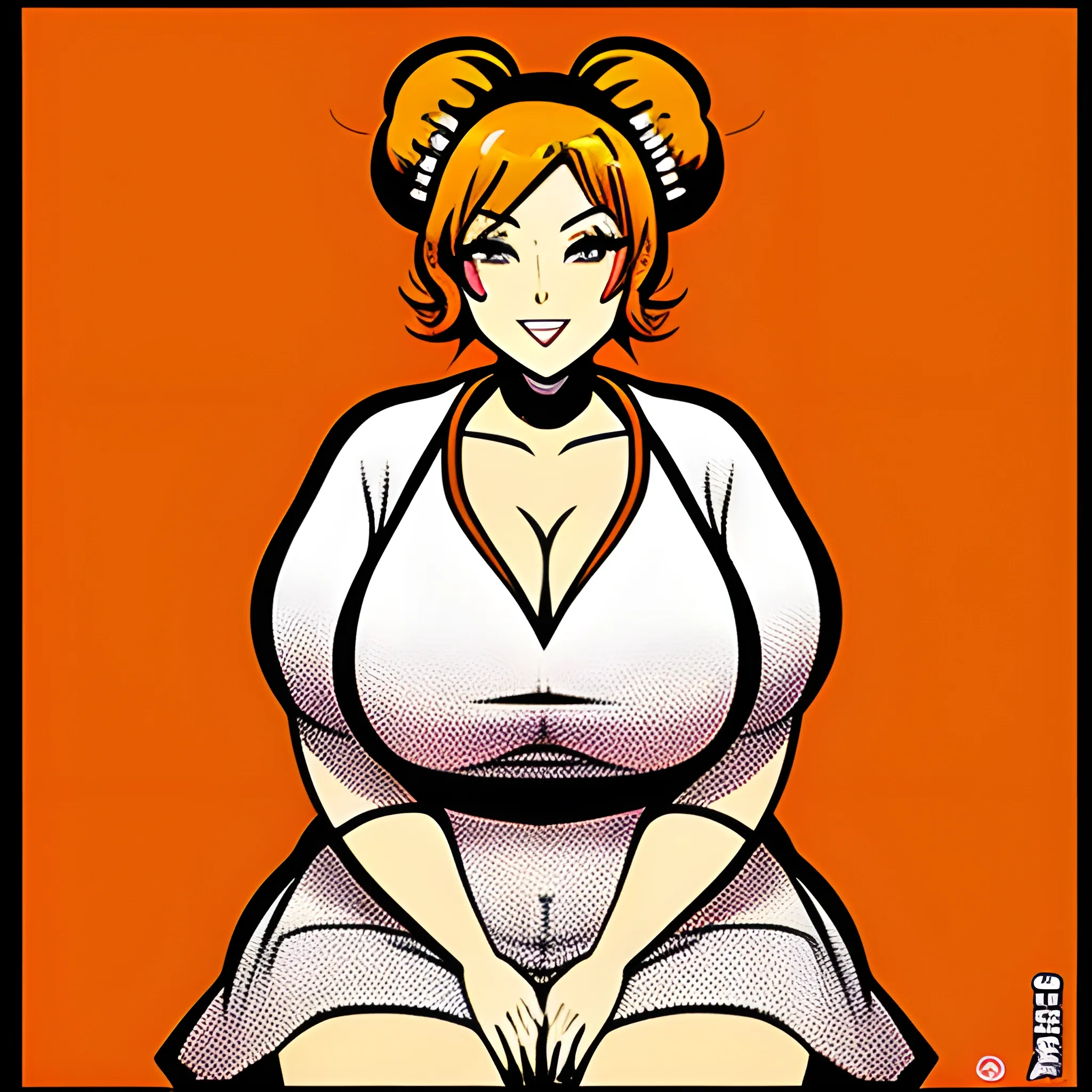 retro, anime, girl, messy bun, Cartoon, orange hair, chubby