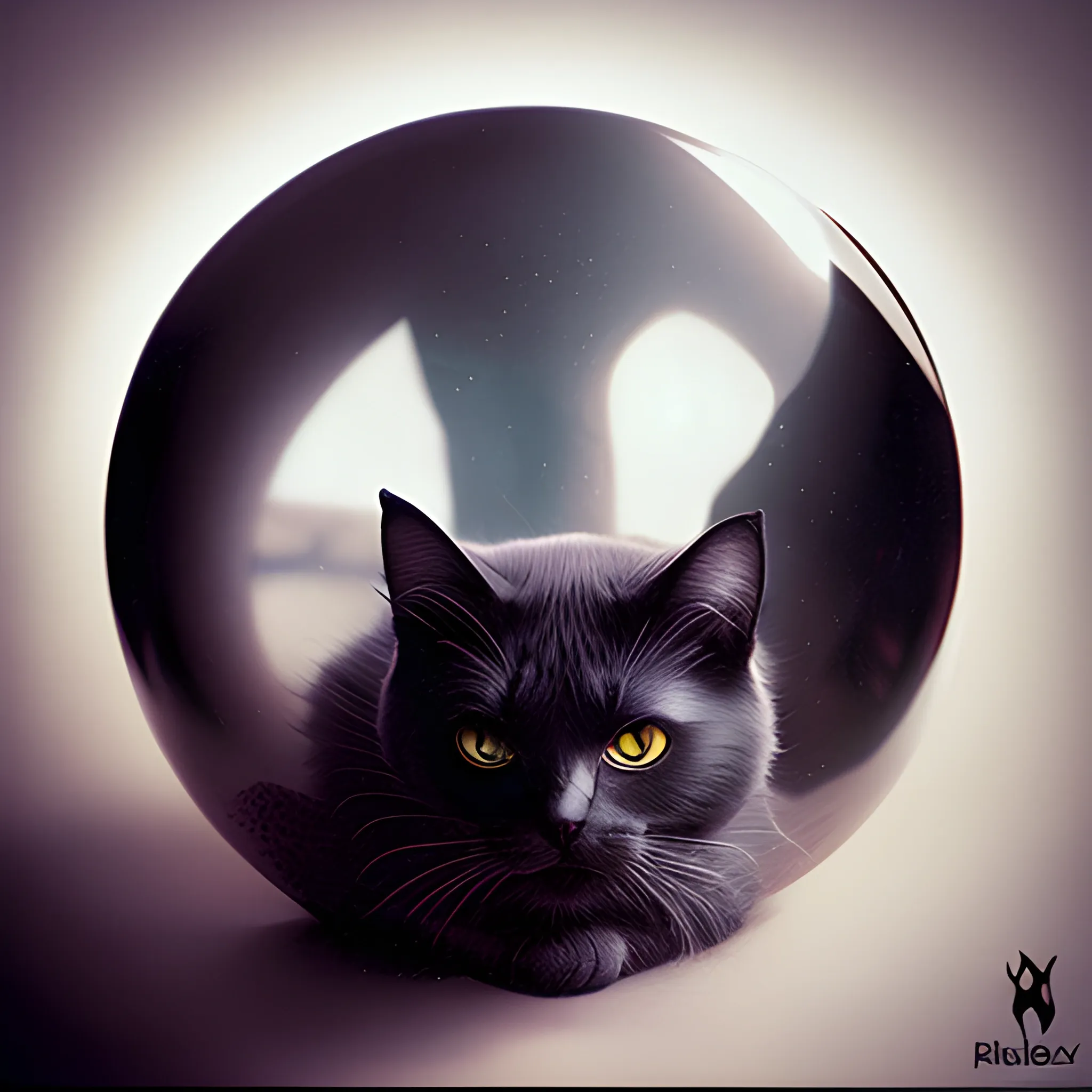 , dark fantasy, cat, orb