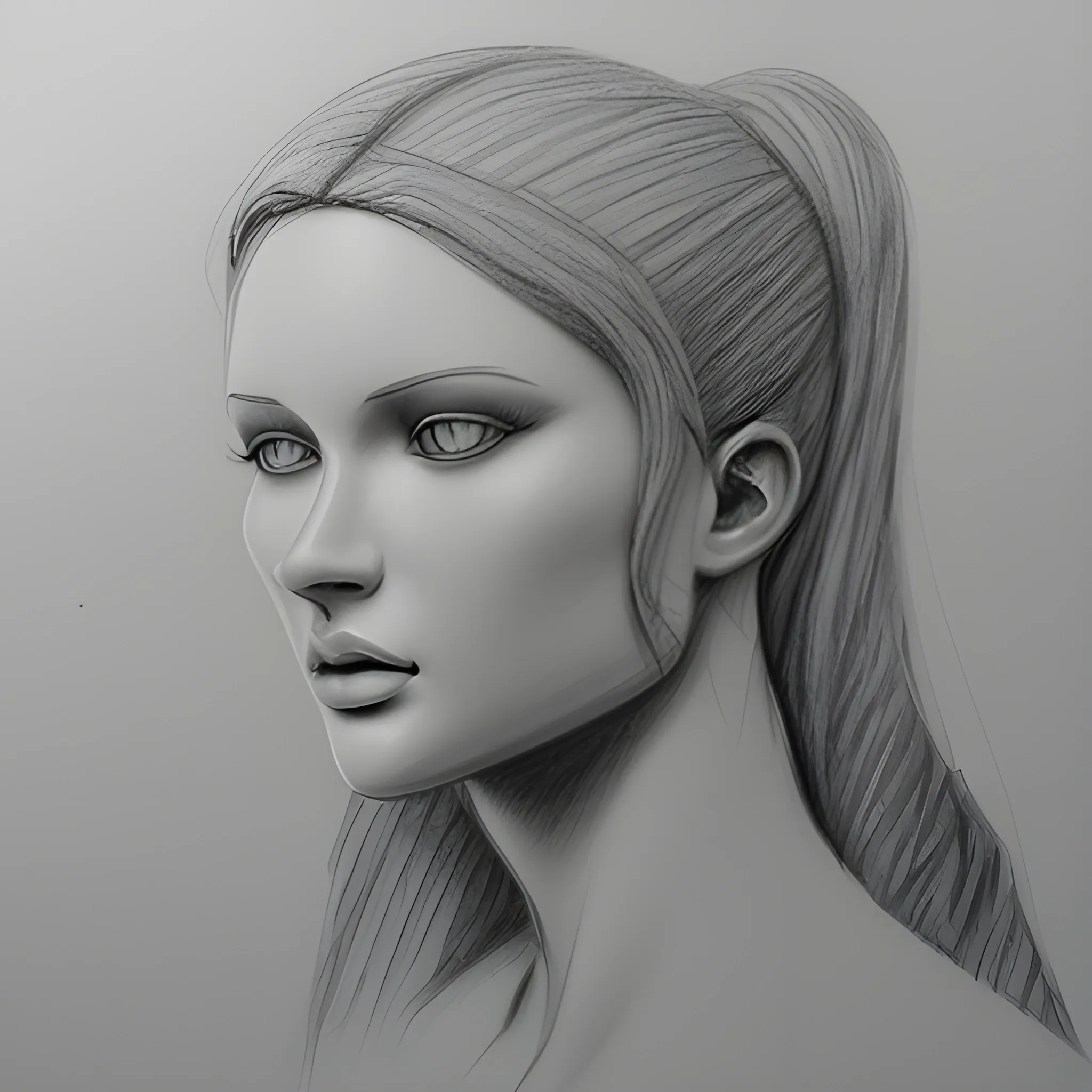 Bella III, 3D, Pencil Sketch