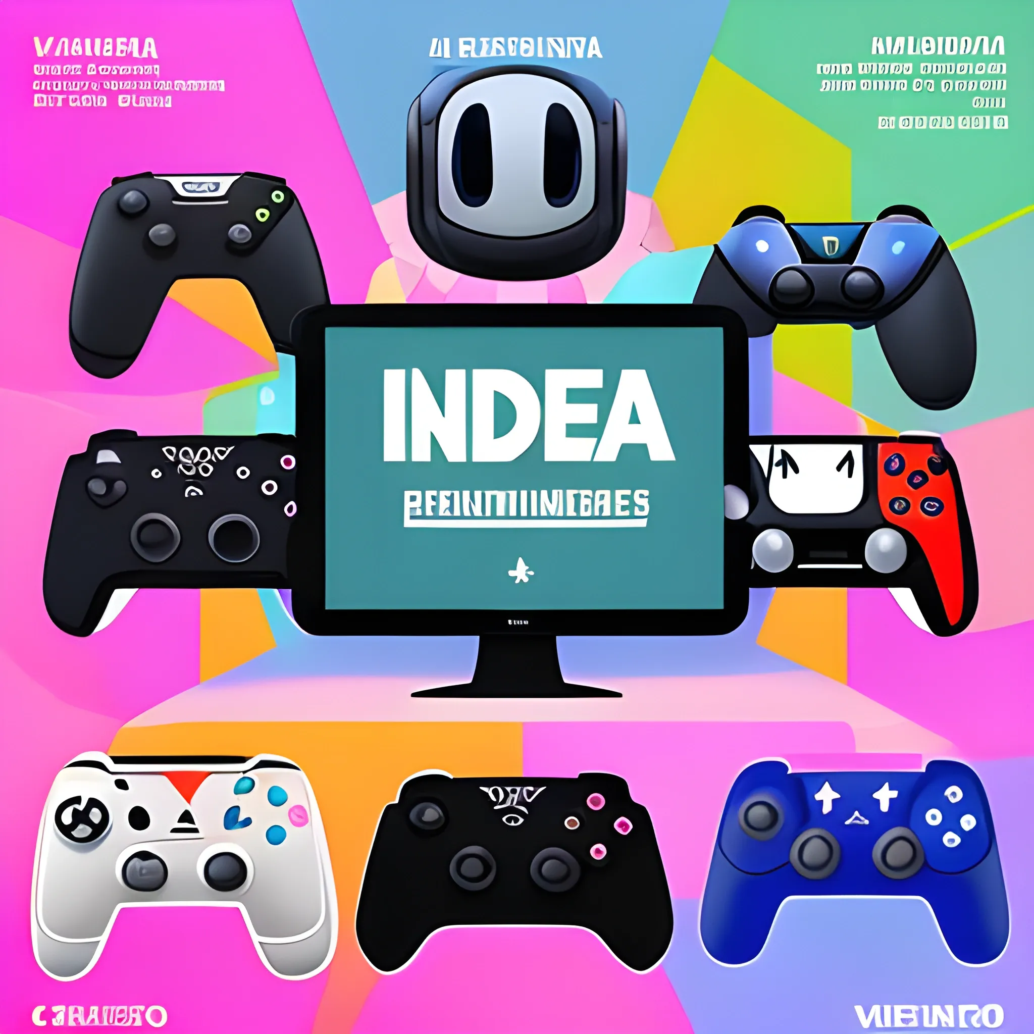 Generación de Infografía sobre la Industria de Videojuegos:

Crea una infografía que represente la complejidad y la interconexión de la industria de videojuegos en un formato vectorial con vista isométrica. La infografía debe incluir los siguientes elementos:

Estudios Independientes (Indies):

Representados por células unipersonales de trabajo.
Conectar nodos a la palabra "Indies".
Grandes Empresas (Empresas AAA):

Representadas por oficinas con escritorios interconectados.
Conectar nodos a la palabra "Empresas AAA".
Editores:

Conectar nodos desde "Indies" y "Empresas AAA".
Representados por valijas de negocios con la palabra "Editores".
Fabricantes:

Representados por celulares, PlayStation, Xbox y PC.
Interconectar nodos a la palabra "Fabricantes".
Distribuidores:

Representados por carritos de compras.
Recibir nodos desde "Indies", "Editores" y "Fabricantes".
Plataformas:

Representadas por logos de Steam, Epic Games, Google Play y App Store.
Enviar nodos a usuarios (personajes con joysticks y cascos de VR).
Recibir nodos desde "Editores".
Conectar nodos a la palabra "Mercado".
Inversores:

Representados por personajes vestidos de traje y valijas de dinero.
Enviar nodos a "Desarrolladores" y "Mercado".
Medios:

Representados por YouTubers con megáfonos.
Iconitos de videojuegos saliendo de los megáfonos.
Palabras "Medios & Difusión".
Eventos:

Representados por la palabra "Eventos".
Caracterizados por público gamer y una pantalla con un joystick.
Asegúrate de que la imagen resultante tenga un aspecto vectorial y vista isométrica para una representación visual clara y detallada de la industria de videojuegos.
