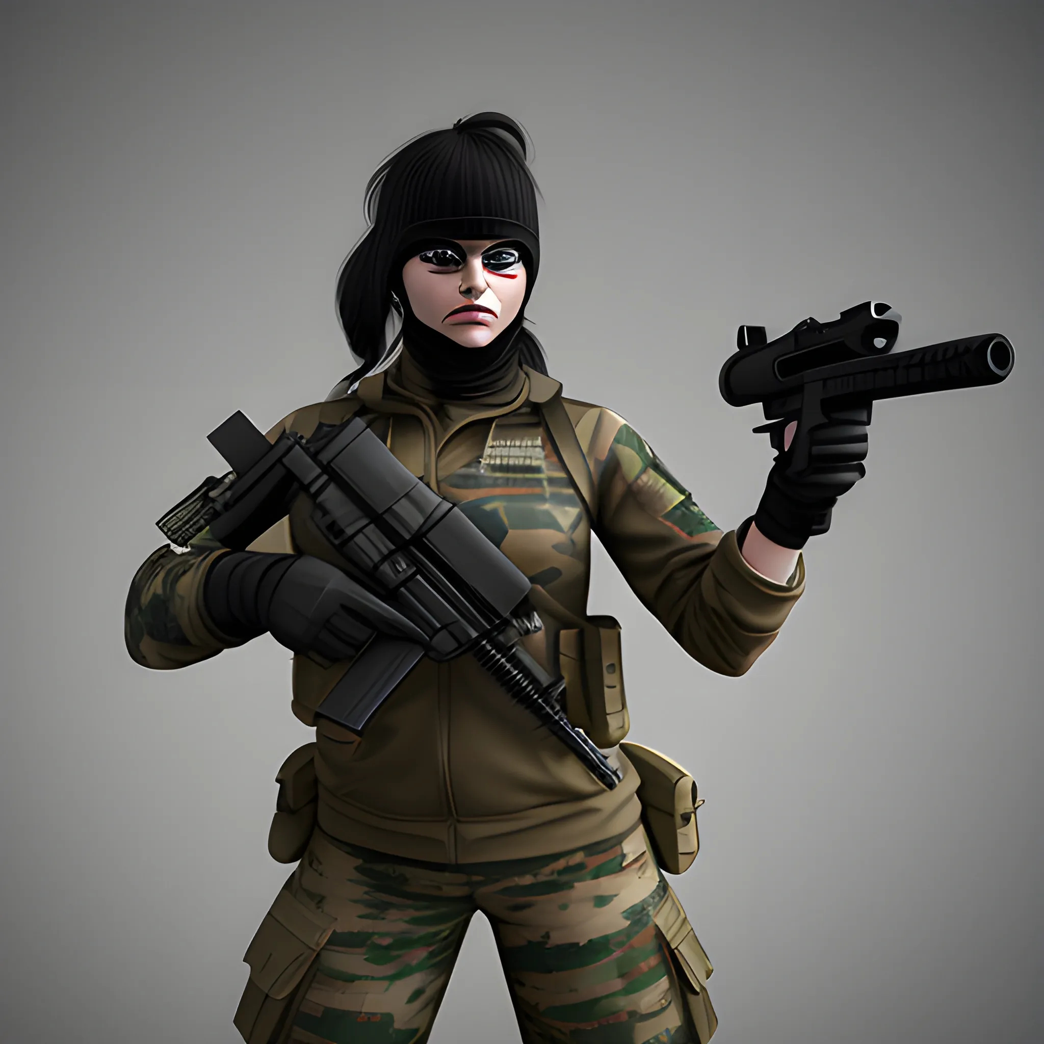 war operator, in battle, agressive, dangerous, Cartoon, 3D