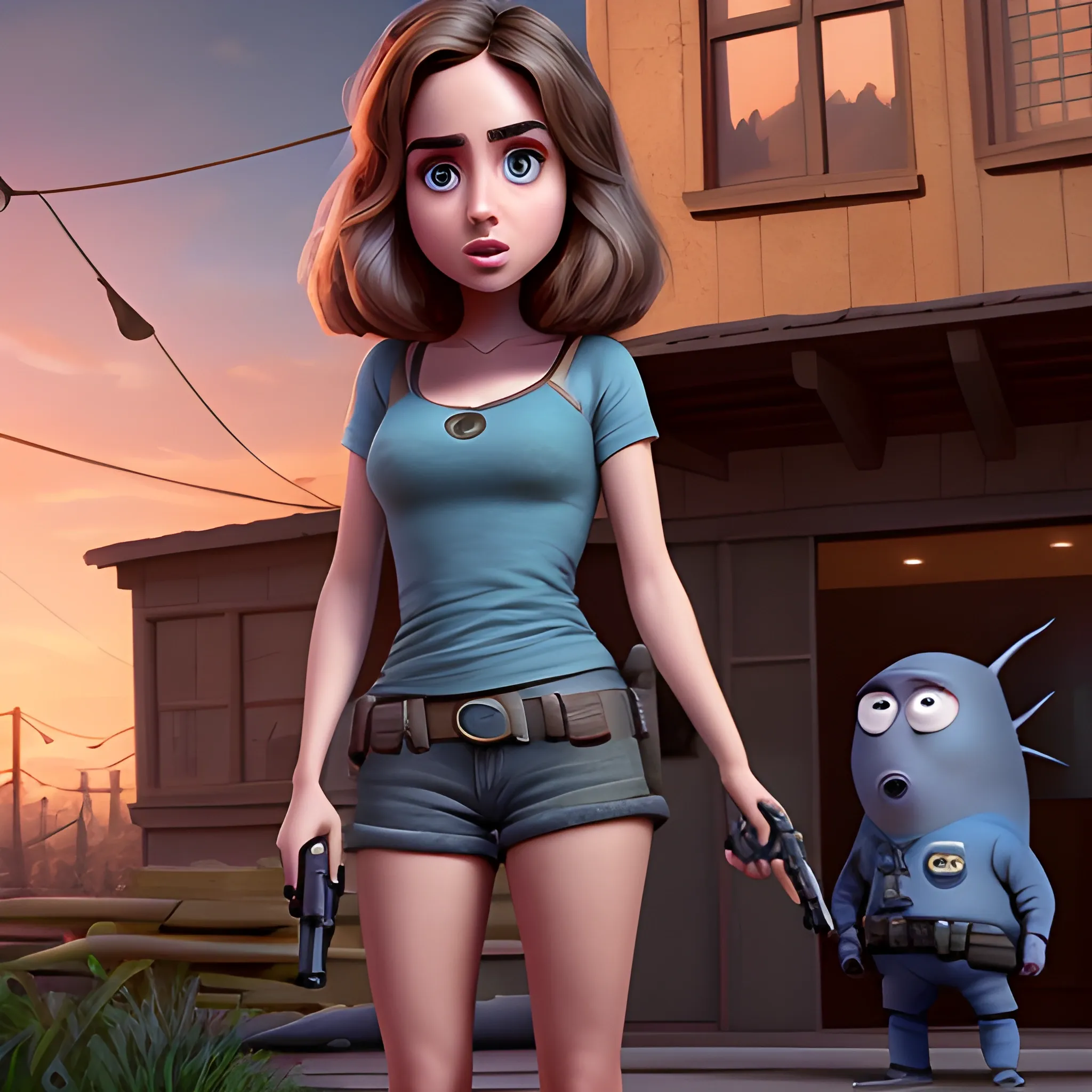 screenshot of Ana de Armas in a pixar movie. 3 d rendering. unreal engine. amazing likeness. very detailed. cartoon caricature, full body