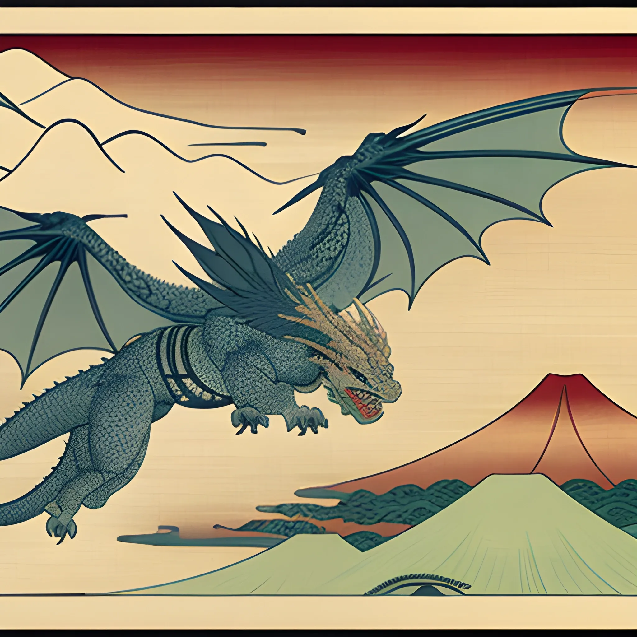 dragon flying to the sky, Ukiyo-E