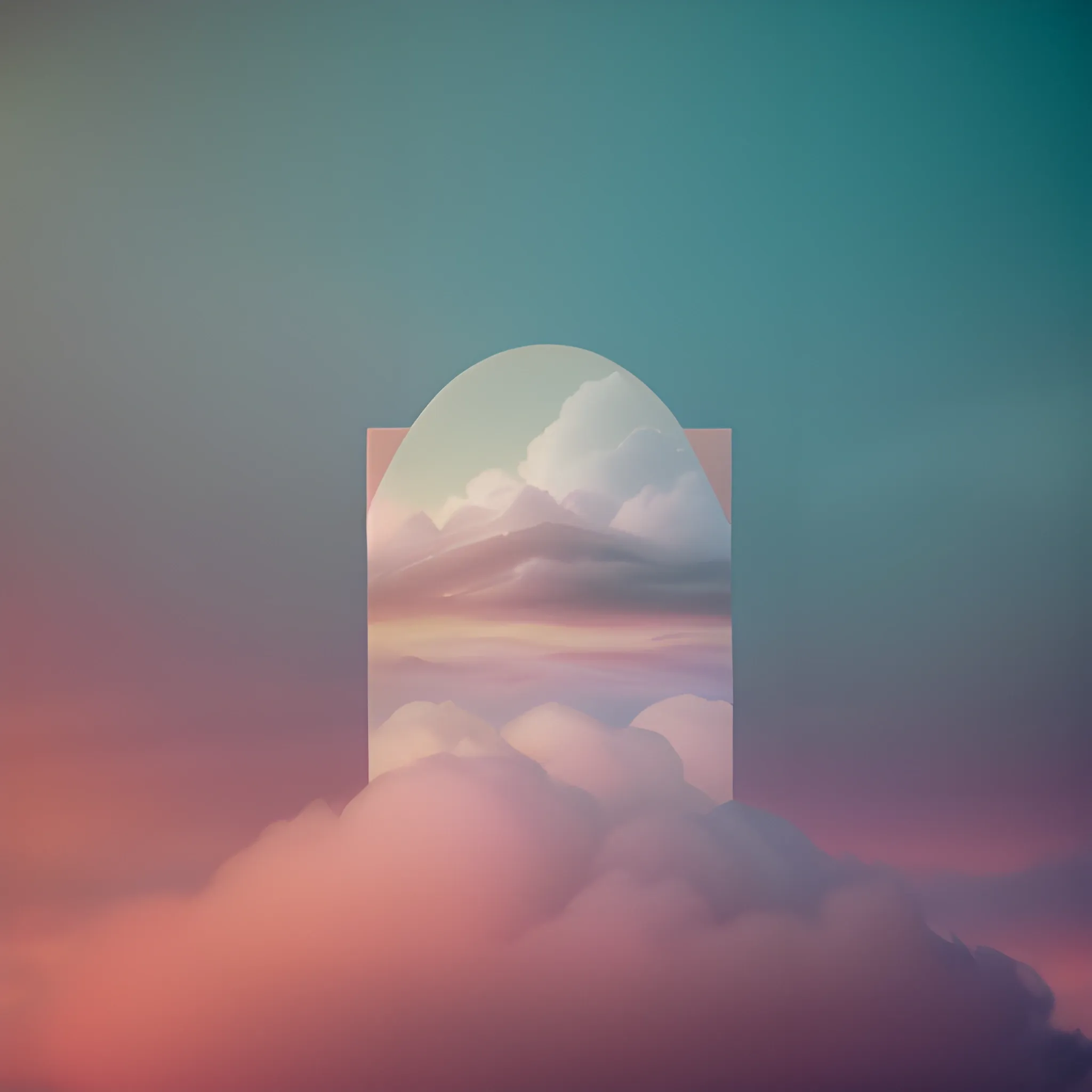 high quality pastel coloured film close up wide angle photograph of a tabernacle swimming on cloud!! environment in a partially haze filled dreamstate world. photographic production. art directed. white color. volumetric clouds. white gradient overlay. waves glitch artefacts. extreme facial clarity. 8 k. filmic.