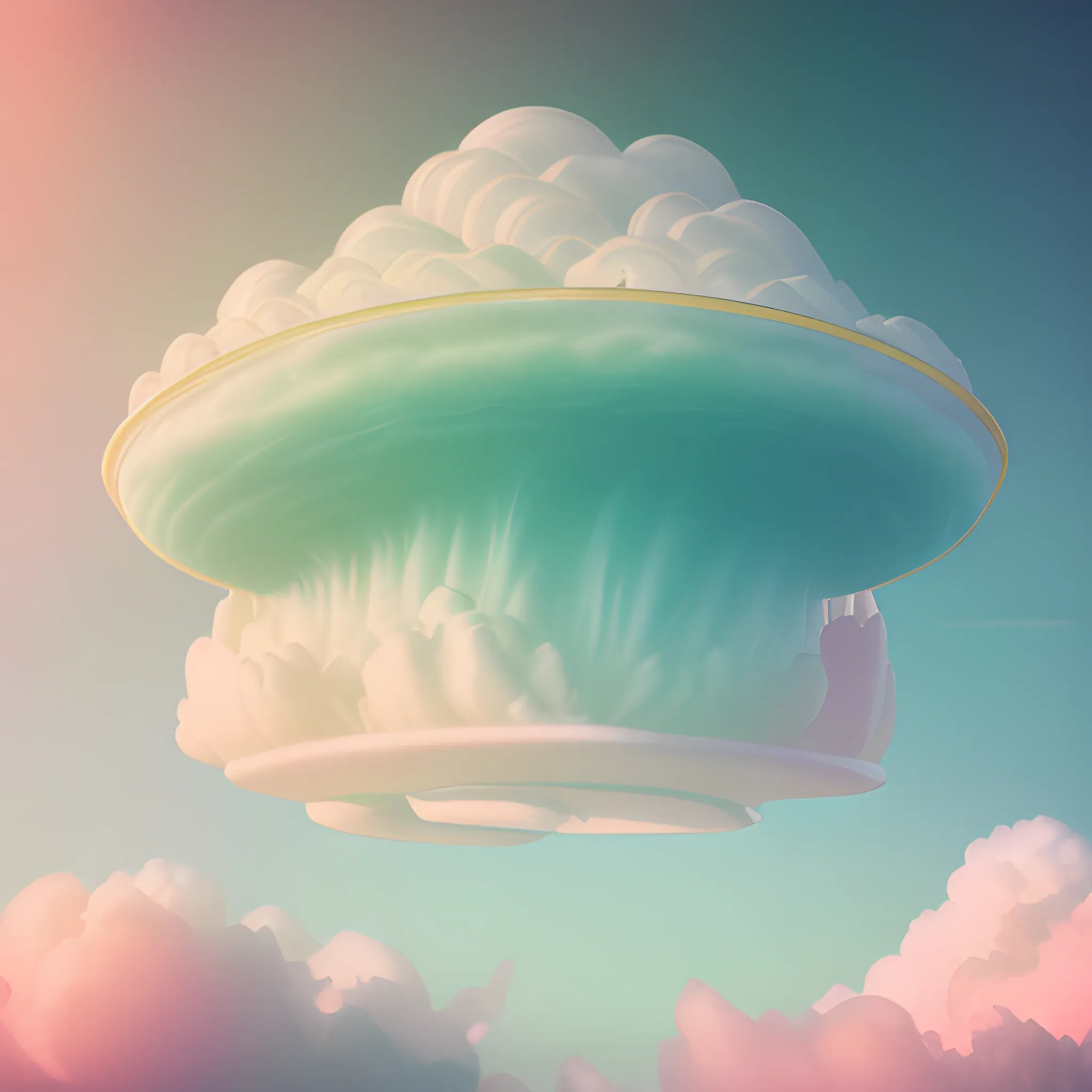 high quality pastel coloured film close up wide angle photograph of a tabernacle swimming on cloud!! environment in a partially haze filled dreamstate world. photographic production. art directed. white color. volumetric clouds. white gradient overlay. waves glitch artefacts. extreme facial clarity. 8 k. filmic.