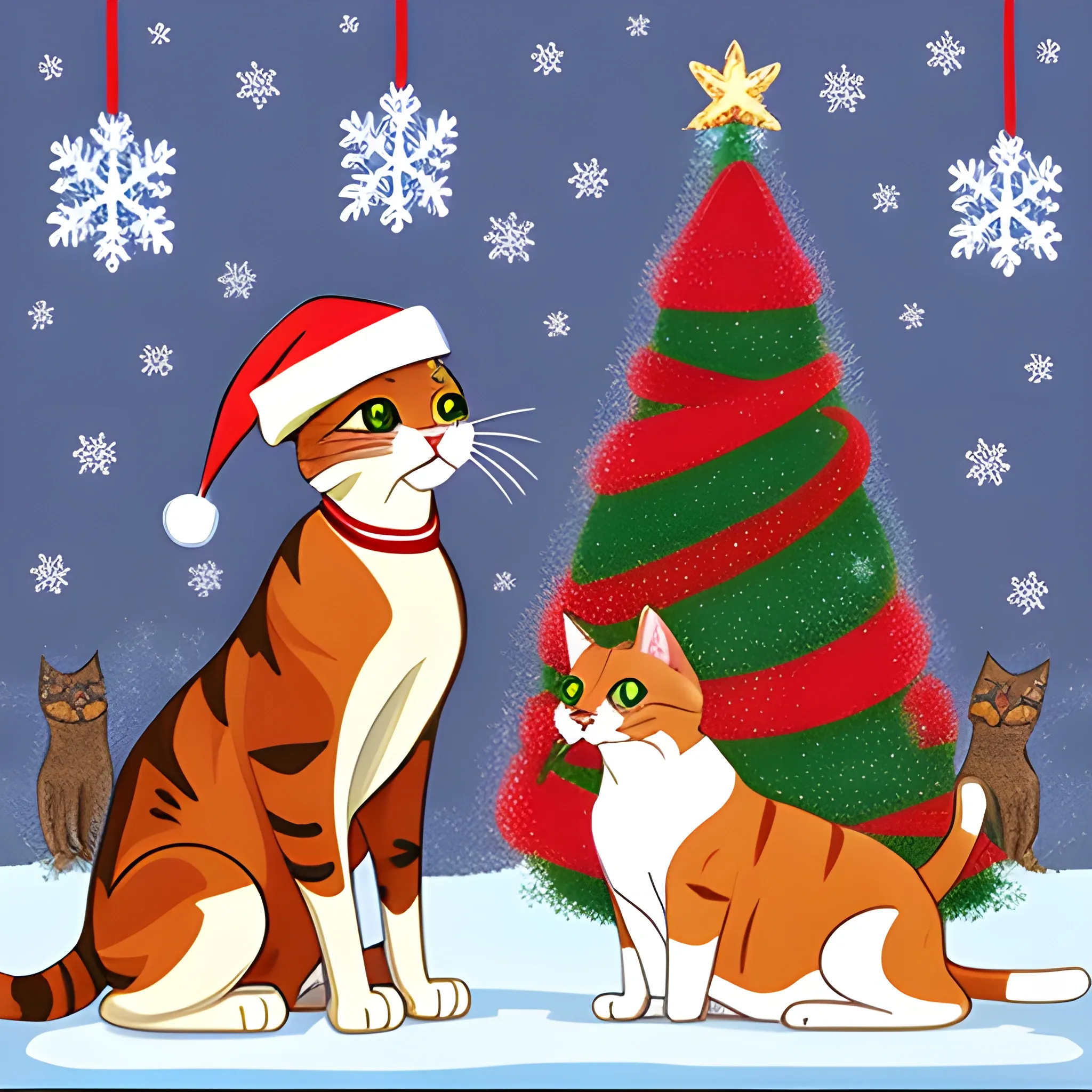 Lovely cats and dogs celebrating Christmas together, cute, Cartoon