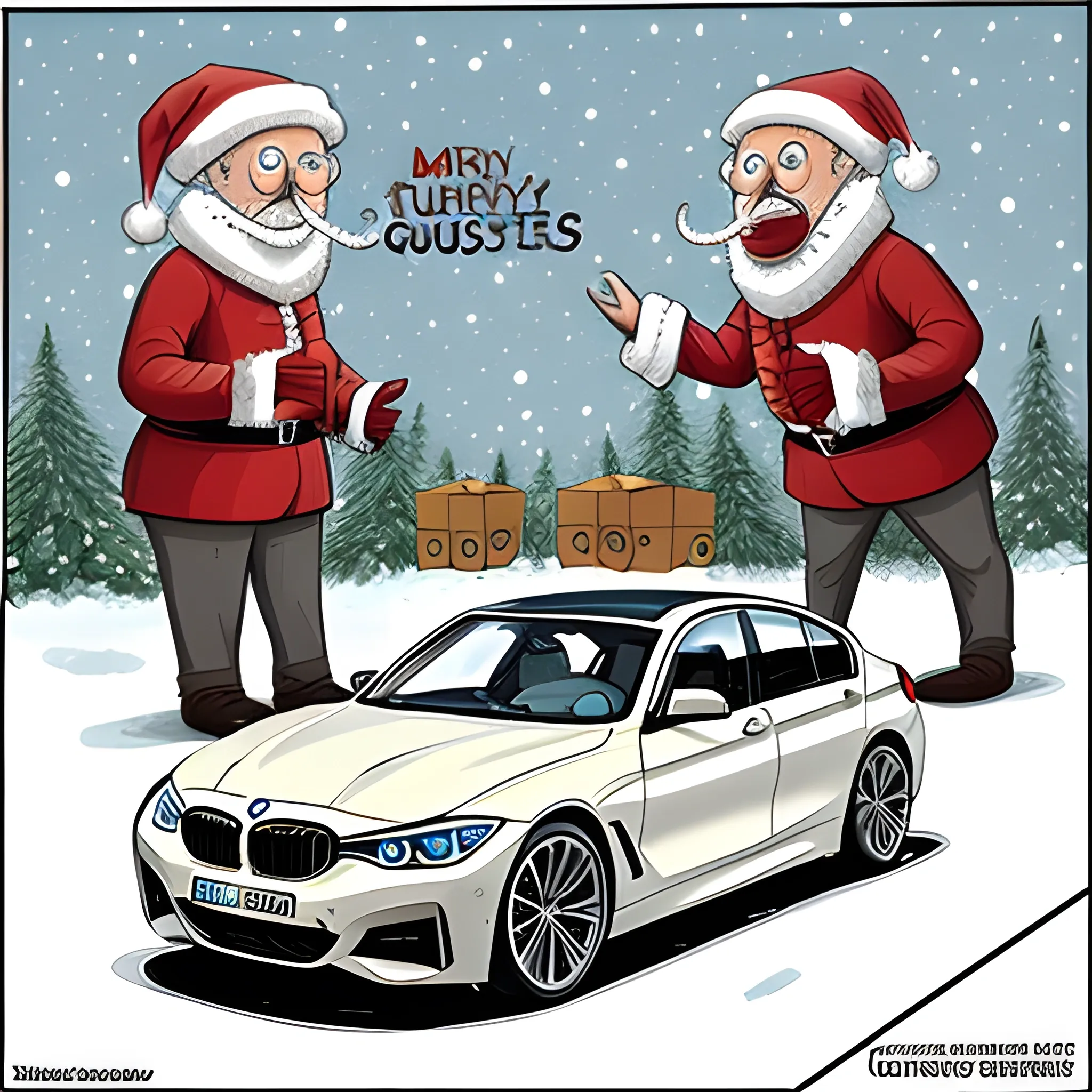 BMW, quality assurance, Christmas, Cartoon