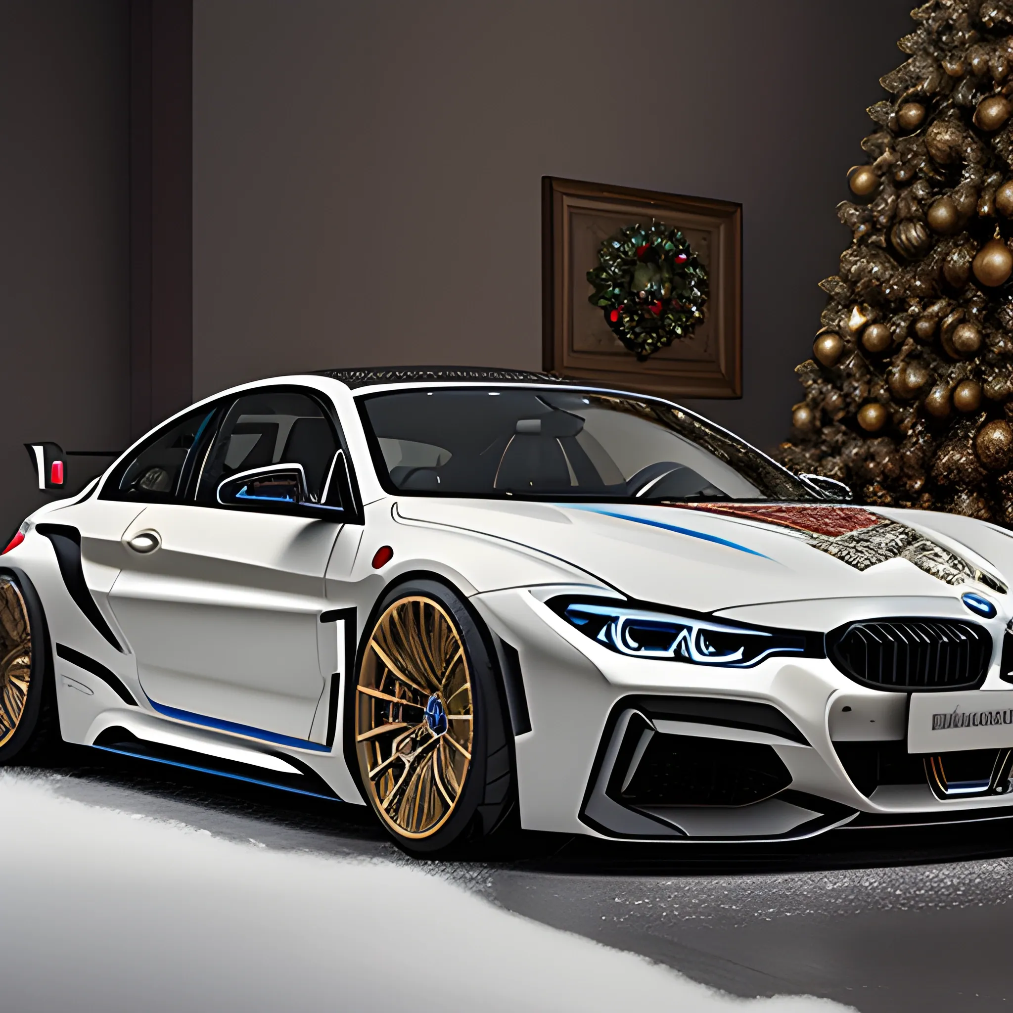 BMW, quality, Christmas, hyperrealistic, award winning masterpiece with incredible details, epic stunning, trending on artstation