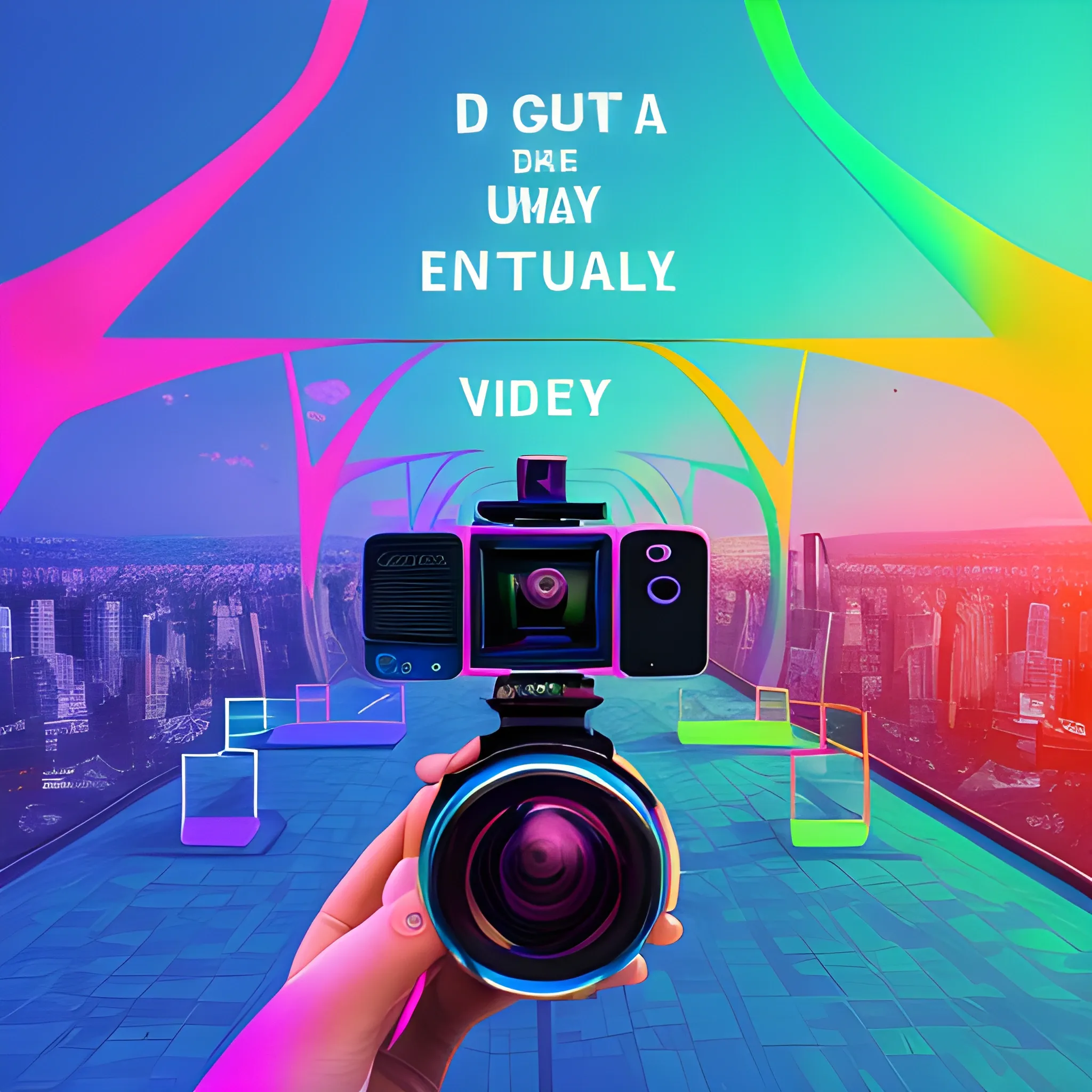 Generate a corporative, future, colorful, modern image, trippy, related to digital products, do not use machines or txt and use really environment, with this concept: “Vlogging"