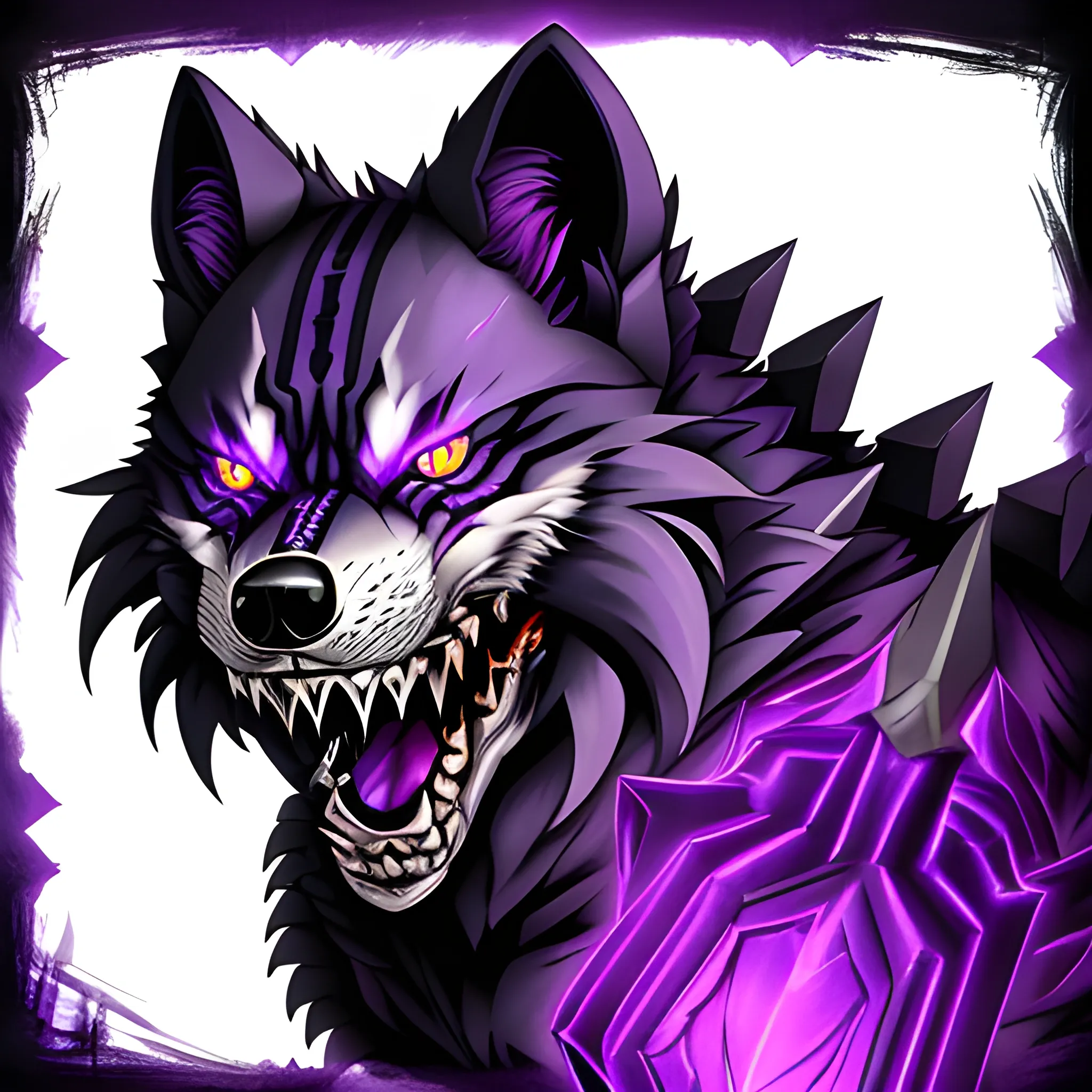 Death wolf, Armored, Sharp teeth, purple glowing eyes