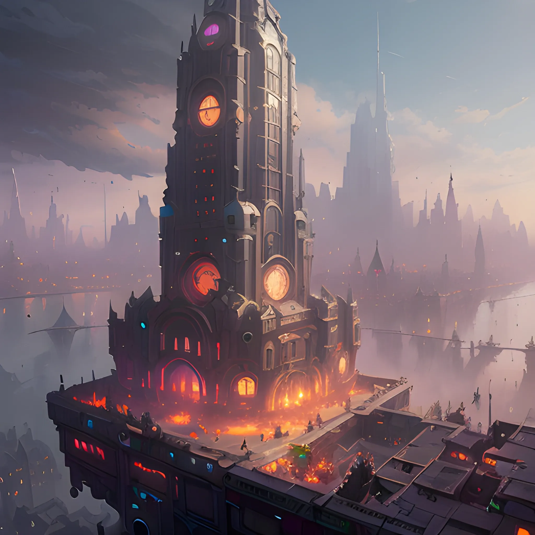 a city with a lot of buildings, a detailed matte painting by Jordan Grimmer, cgsociety, fantasy art, artstyle andree wallin, bastien grivet, matte painting of steam machines
