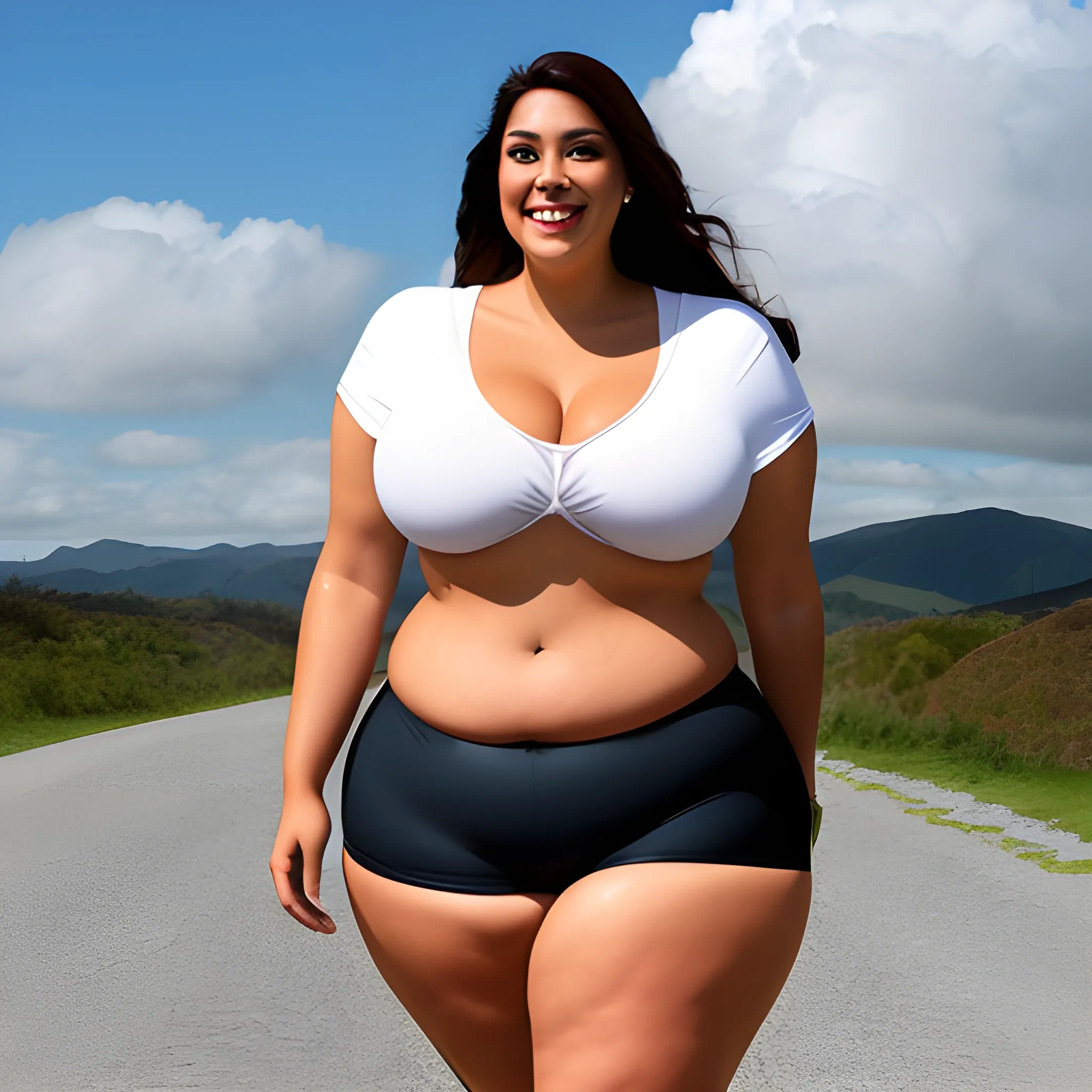 large and tall latina plus size girl with small head, broad shou 