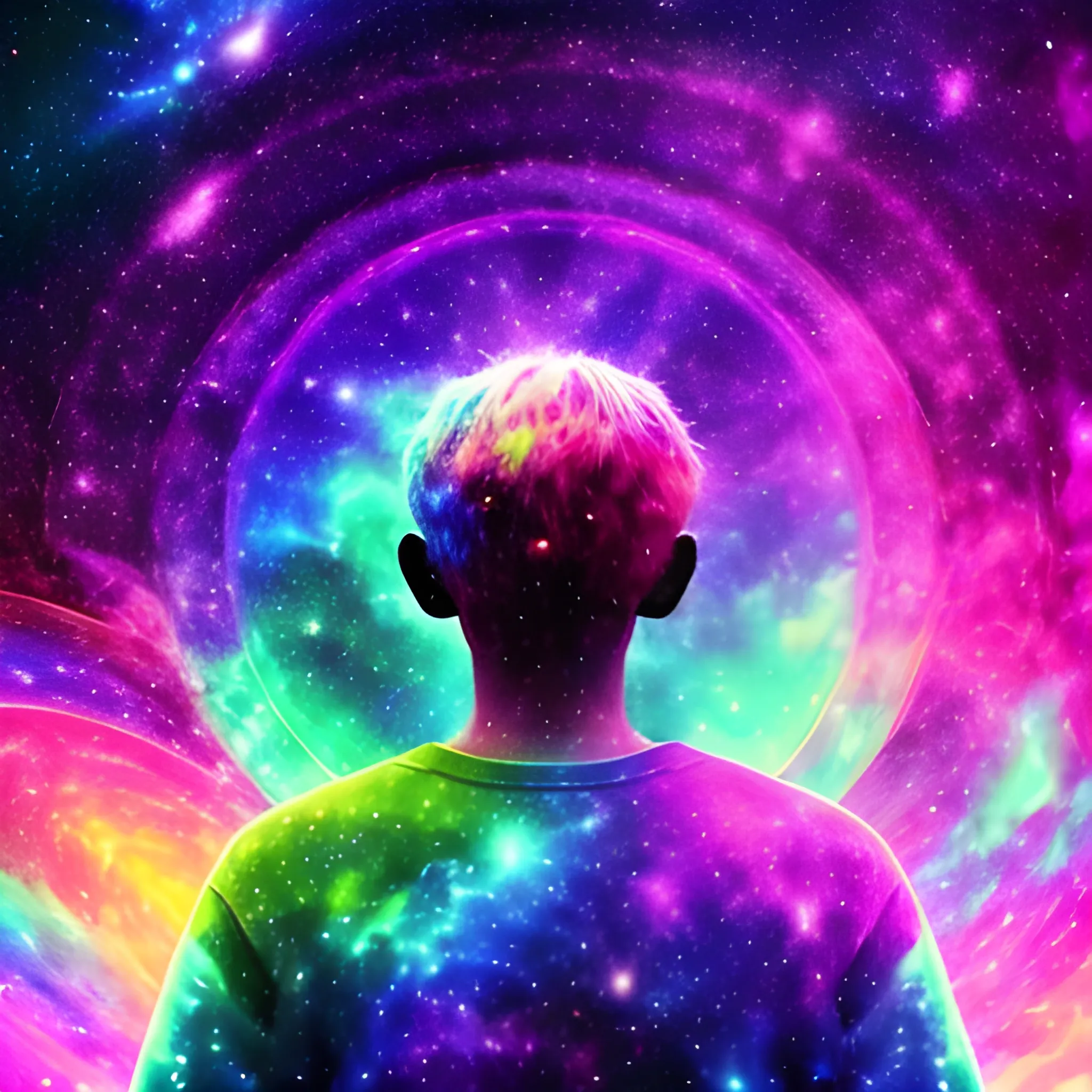 person, universe background, galaxy, coloful, Trippy, music