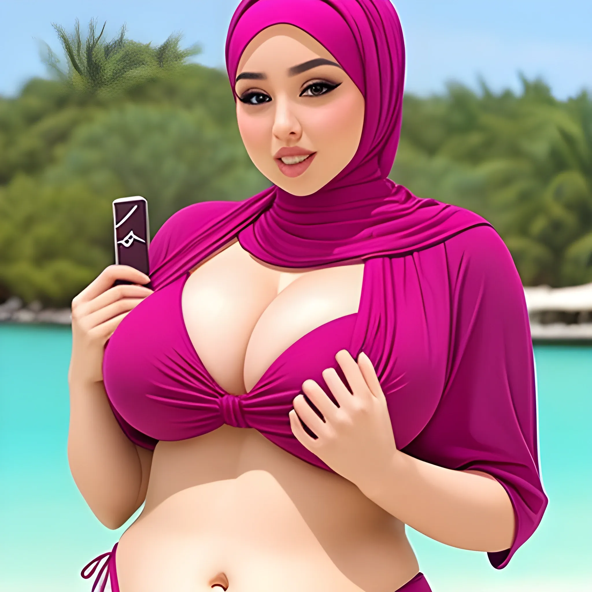 sexy  hijab babe bikini chubby with holly book on chest
