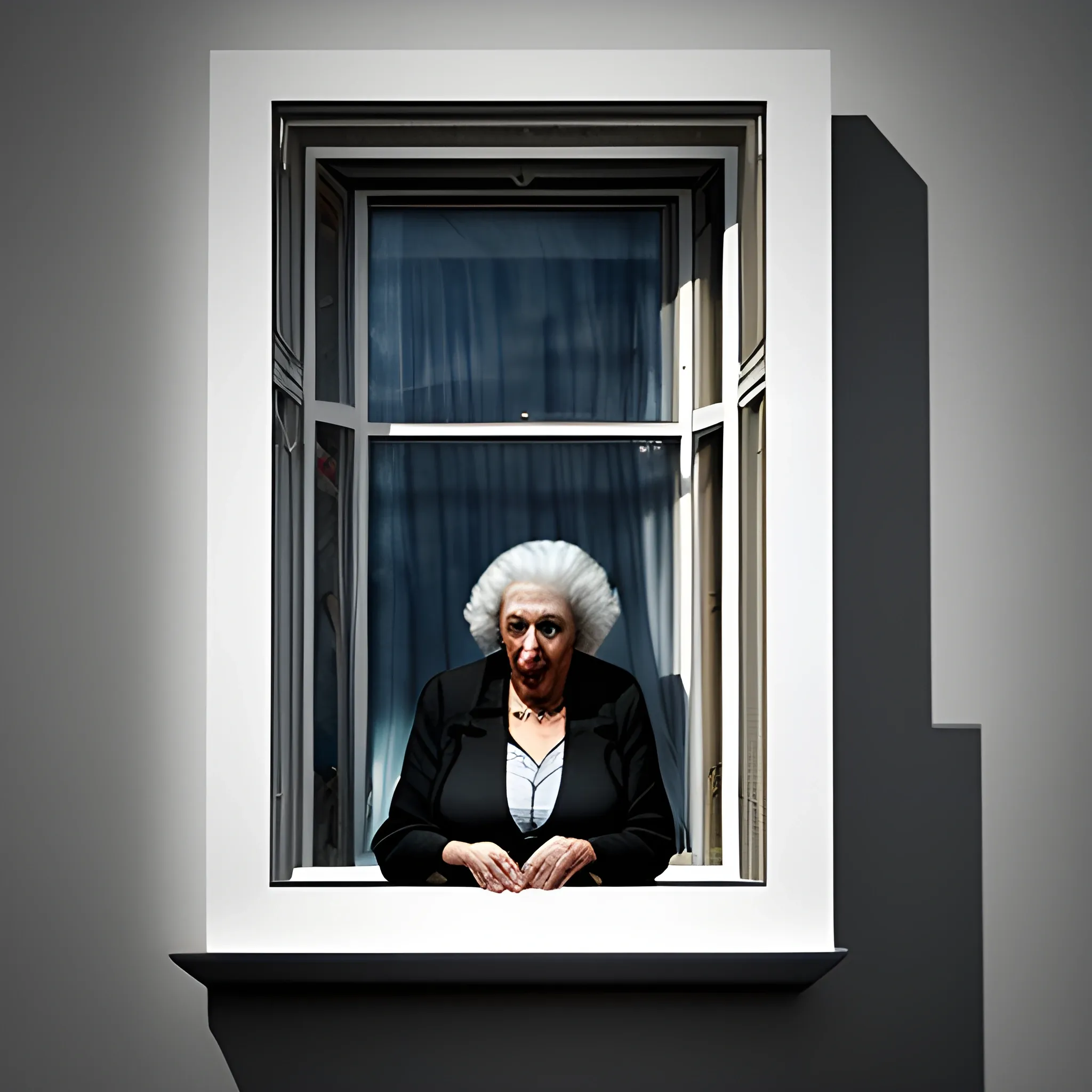  a young woman sitting by the window reading an Greek newspaper and an elderly woman standing upright, looking out the window, realism, eerie atmosphere, photojournalism, inspired by Robert Capa, 3D, Water Color