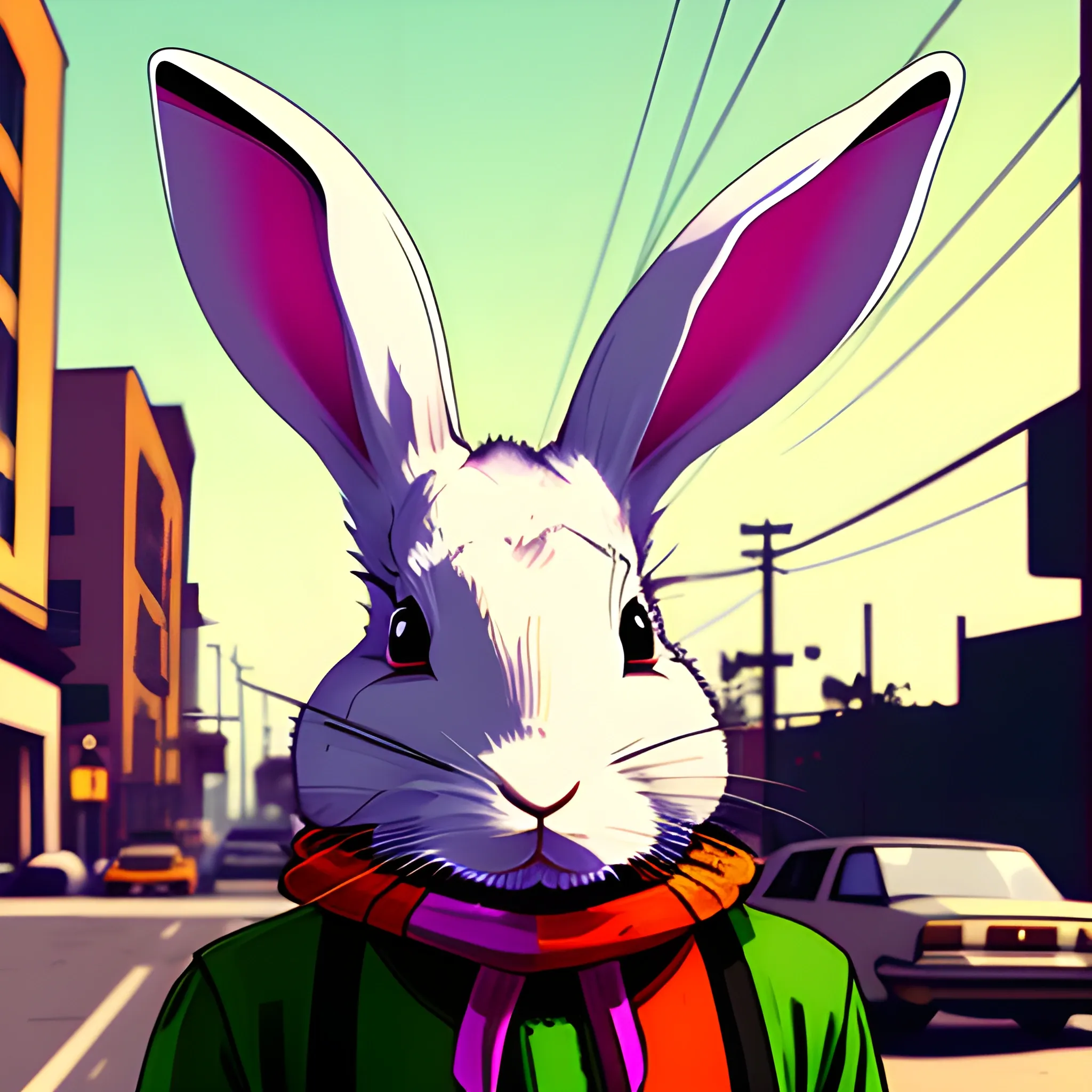 rabbit, gta style, colorful