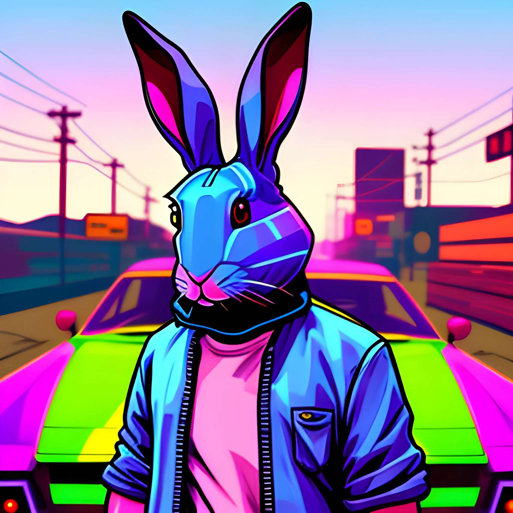 rabbit, gta style, colorful, Trippy