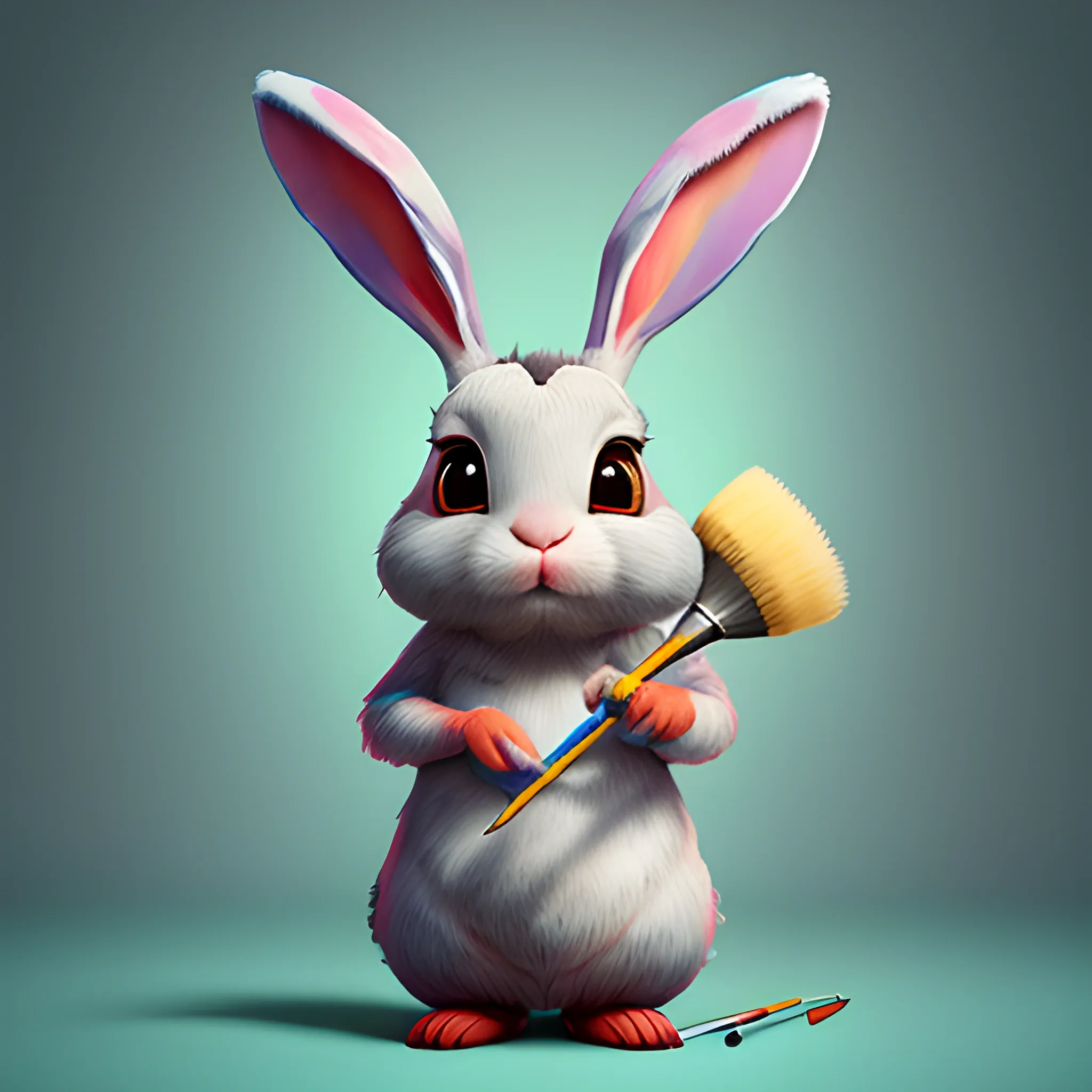 portrait of cute rabbit with big paintbrushes as arms
, painting a canvas, cute, pixar, photorealism 4 k, octane render, clean design, beautiful light