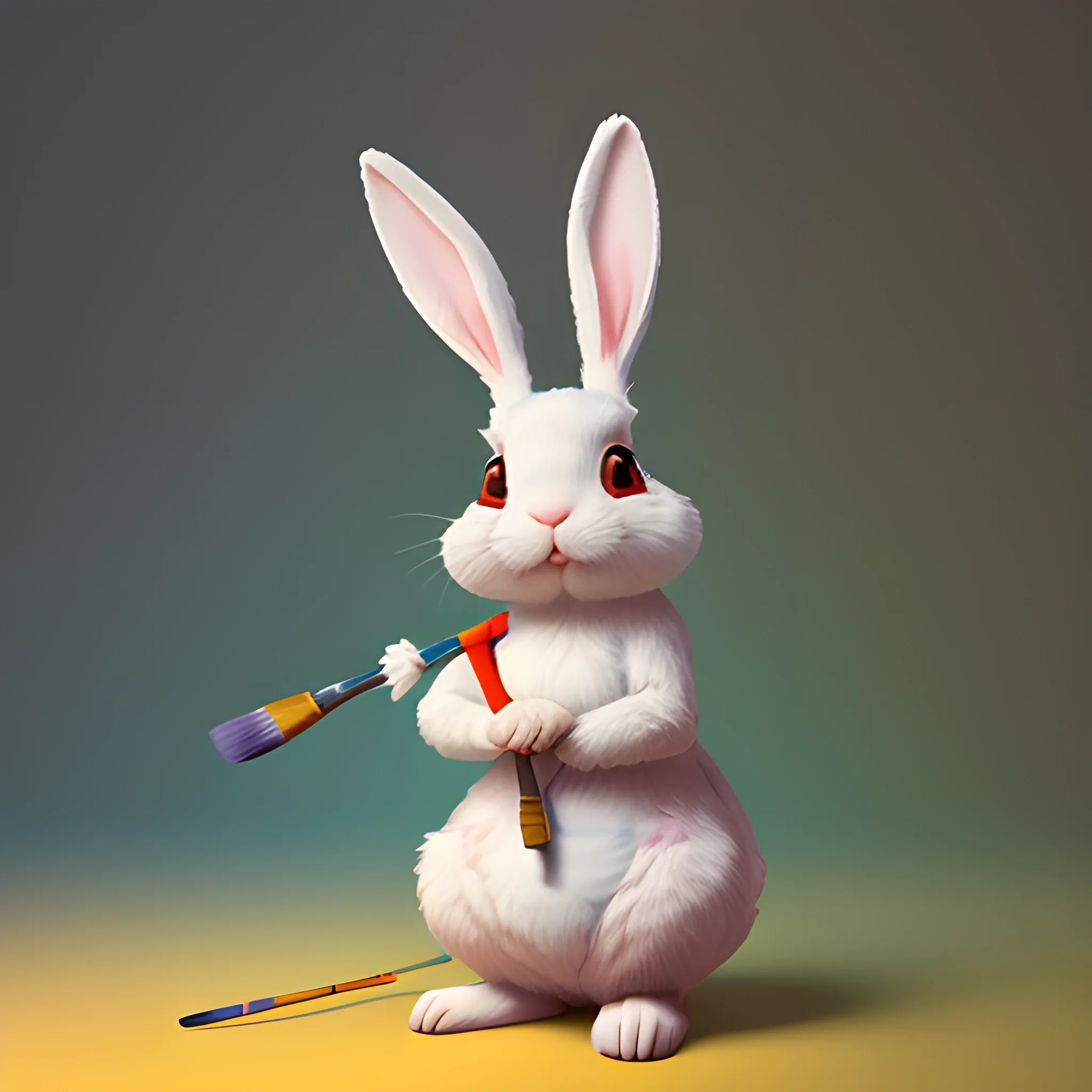 portrait of cute rabbit with big paintbrushes as arms
, painting a canvas, cute, pixar, photorealism 4 k, octane render, clean design, beautiful light