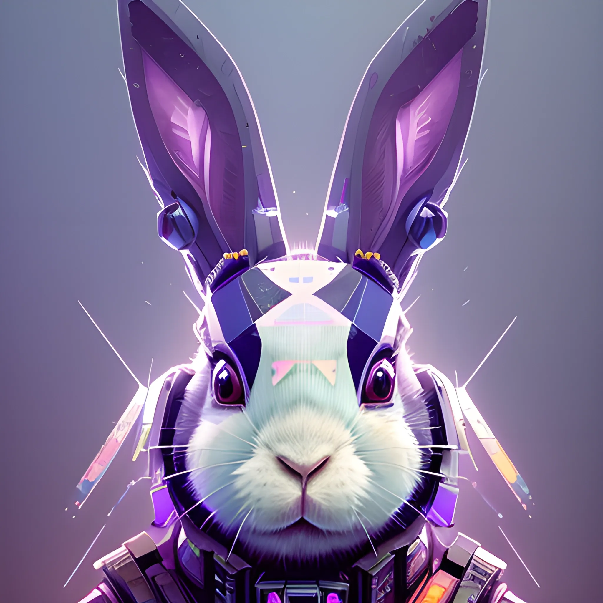 a beautiful portrait of a cute cyberpunk rabbit by sandra chevrier and greg rutkowski and wlop, purple blue color scheme, high key lighting, volumetric light, digital art, highly detailed, fine detail, intricate, ornate, complex, octane render, unreal engine, photorealistic 