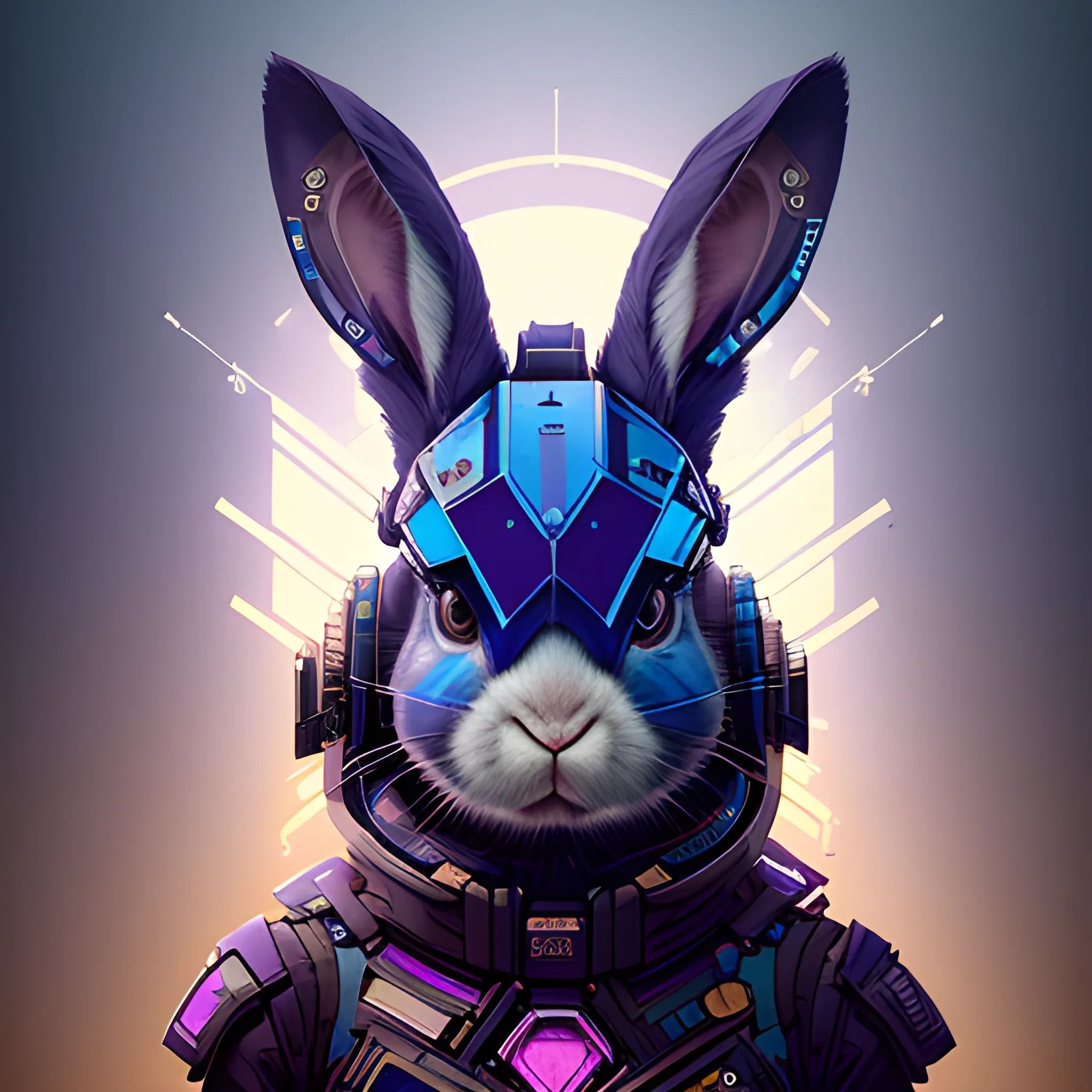 a beautiful portrait of a cute cyberpunk rabbit by sandra chevrier and greg rutkowski and wlop, purple blue color scheme, high key lighting, volumetric light, digital art, highly detailed, fine detail, intricate, ornate, complex, octane render, unreal engine, photorealistic 