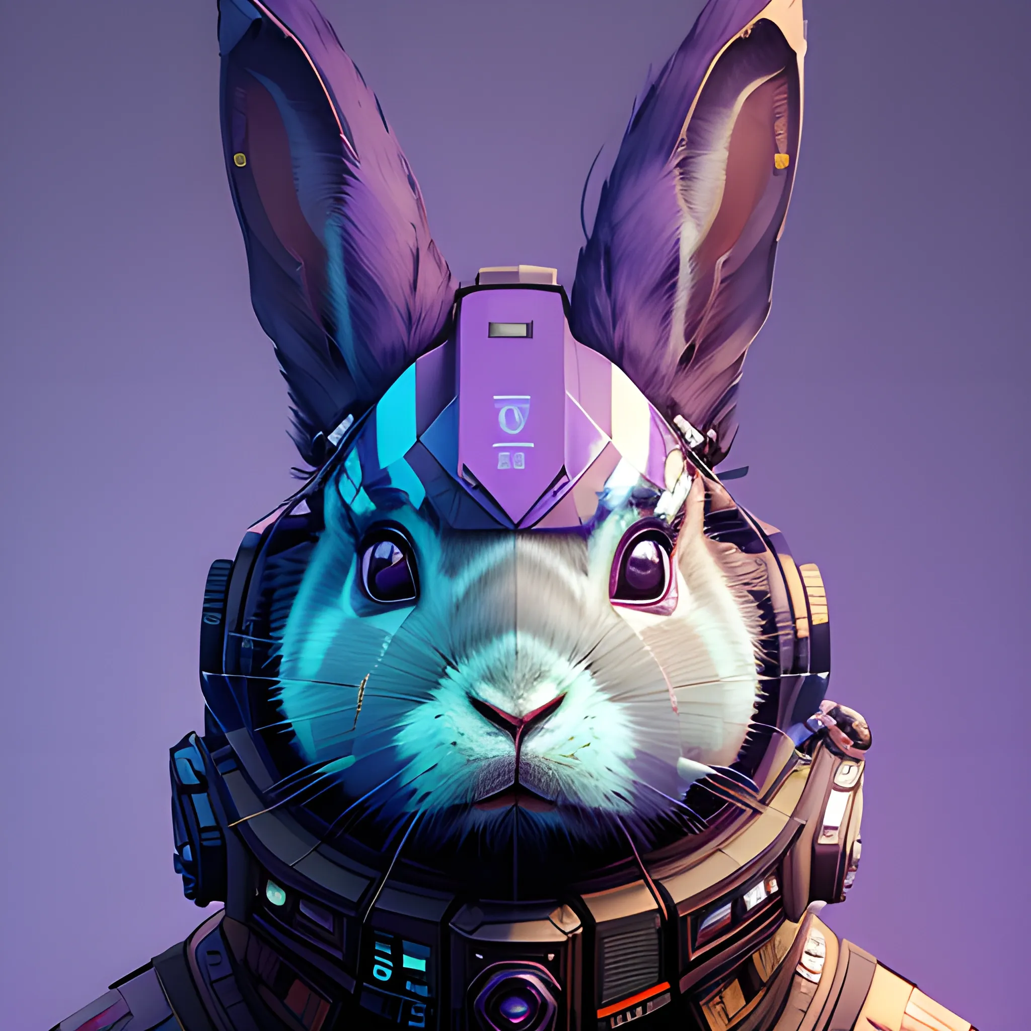 a beautiful portrait of a cute cyberpunk rabbit by sandra chevrier and greg rutkowski and wlop, purple blue color scheme, high key lighting, volumetric light, digital art, highly detailed, fine detail, intricate, ornate, complex, octane render, unreal engine, photorealistic 