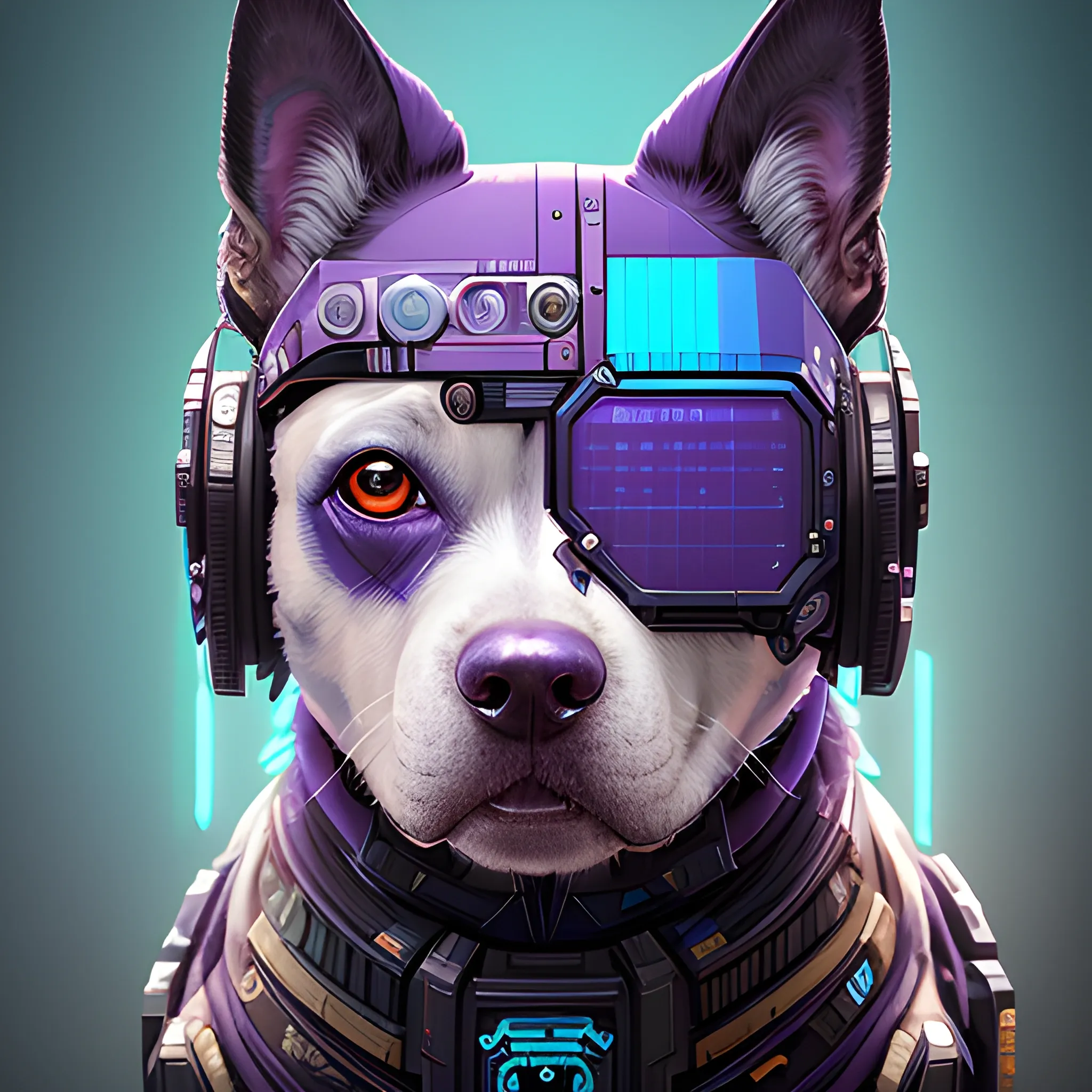 a beautiful portrait of a cute cyberpunk dog by sandra chevrier and greg rutkowski and wlop, purple blue color scheme, high key lighting, volumetric light, digital art, highly detailed, fine detail, intricate, ornate, complex, octane render, unreal engine, photorealistic 