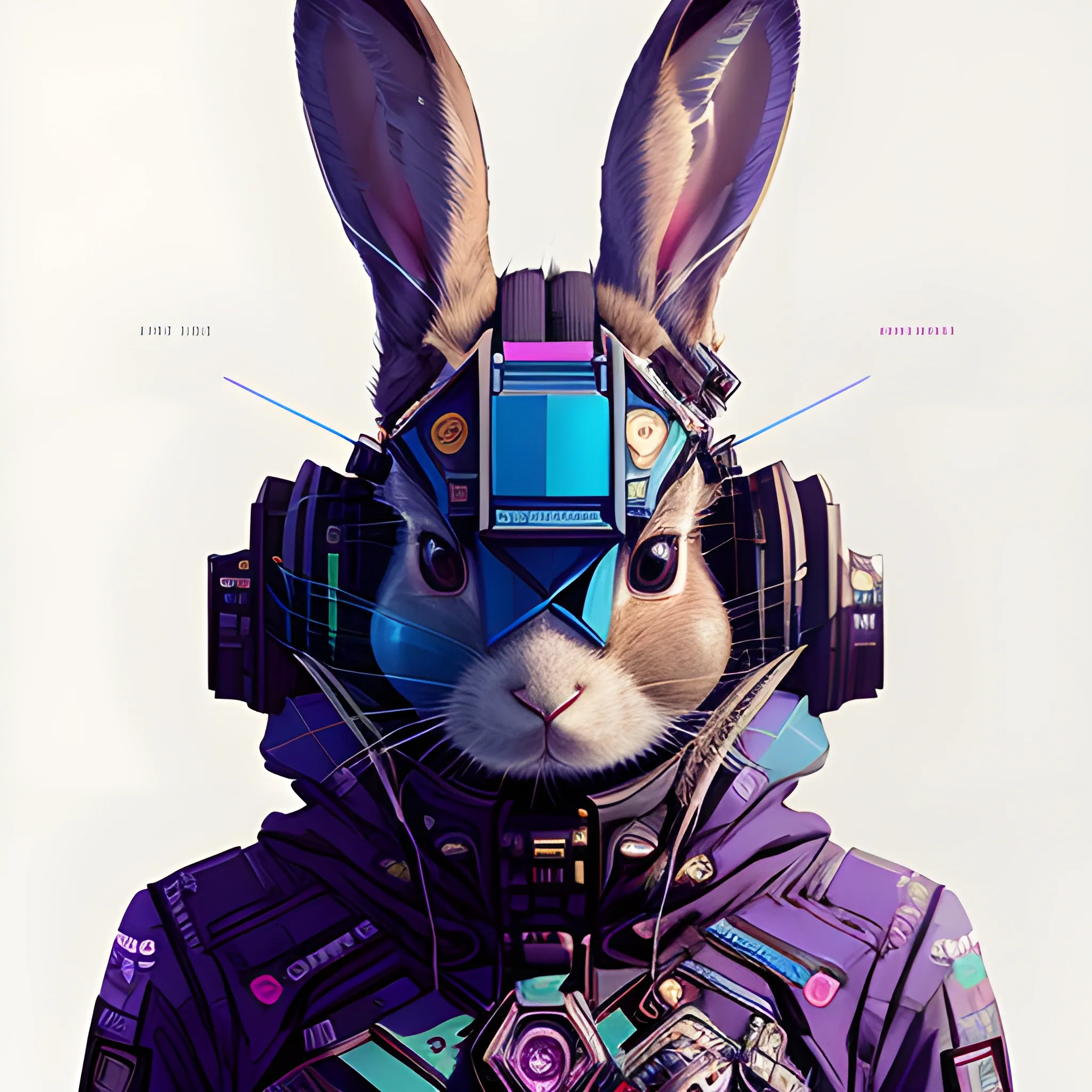 a beautiful portrait of a cute cyberpunk rabbit by sandra chevrier and greg rutkowski and wlop, 3/4 side, purple blue color scheme, high key lighting, volumetric light, digital art, highly detailed, fine detail, intricate, ornate, complex, octane render, unreal engine, photorealistic 