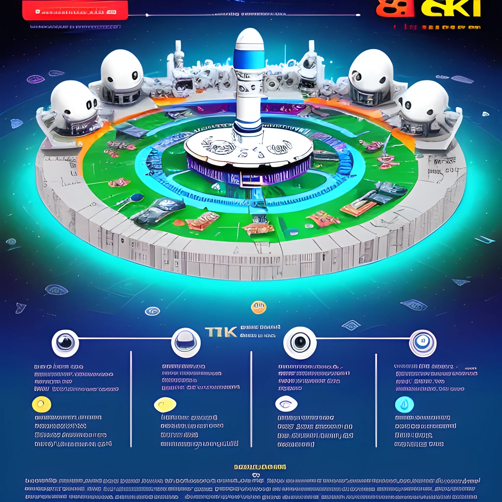 a super detailed infographic of a techfest 8k,, engineering college,,isro,,chandrayan,,logo in centre,, Trippy,, 3D,albert Einstein,,abdul kalam,, innovative,,