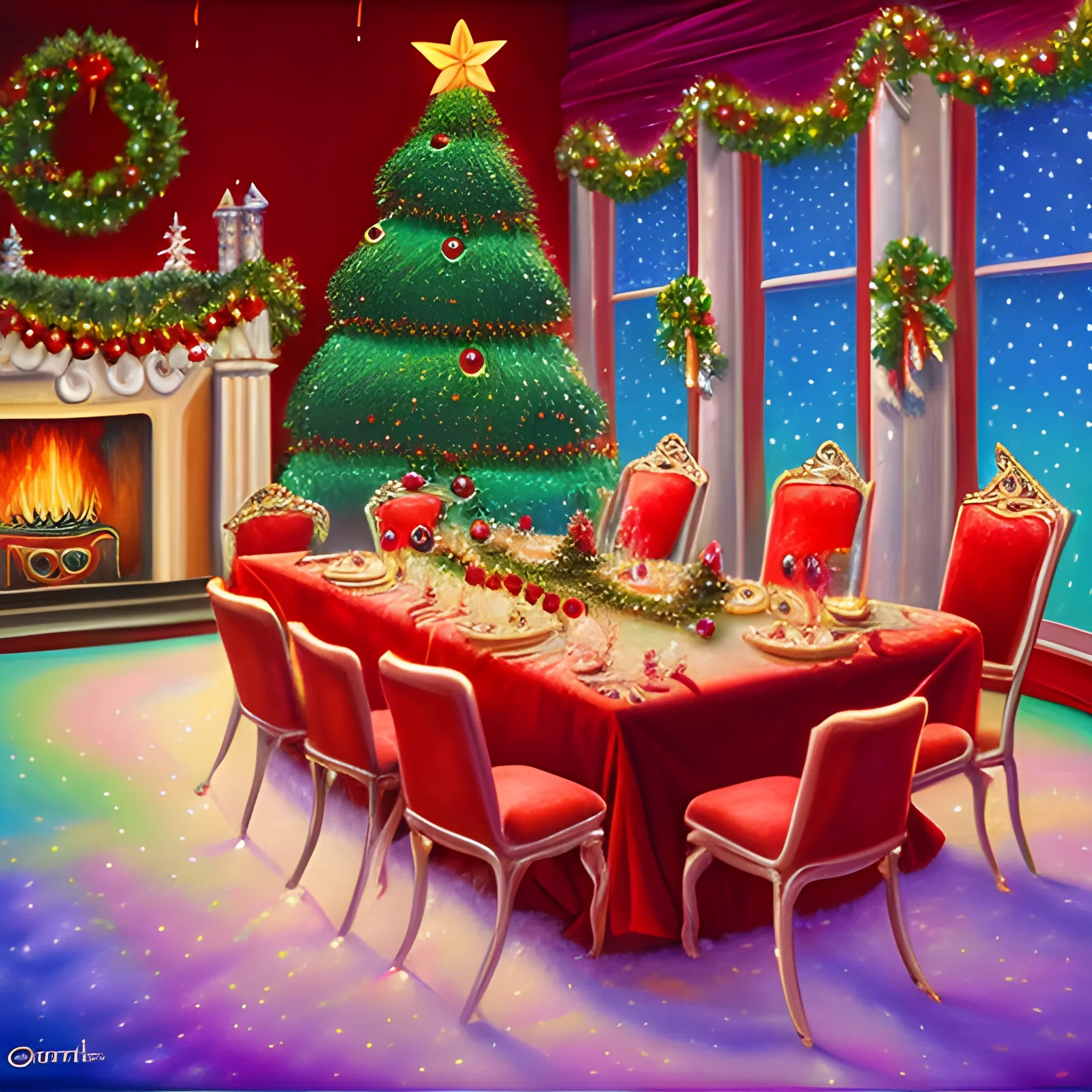 Christmas party center of attention..
, Oil Painting, Trippy, 3D, Cartoon