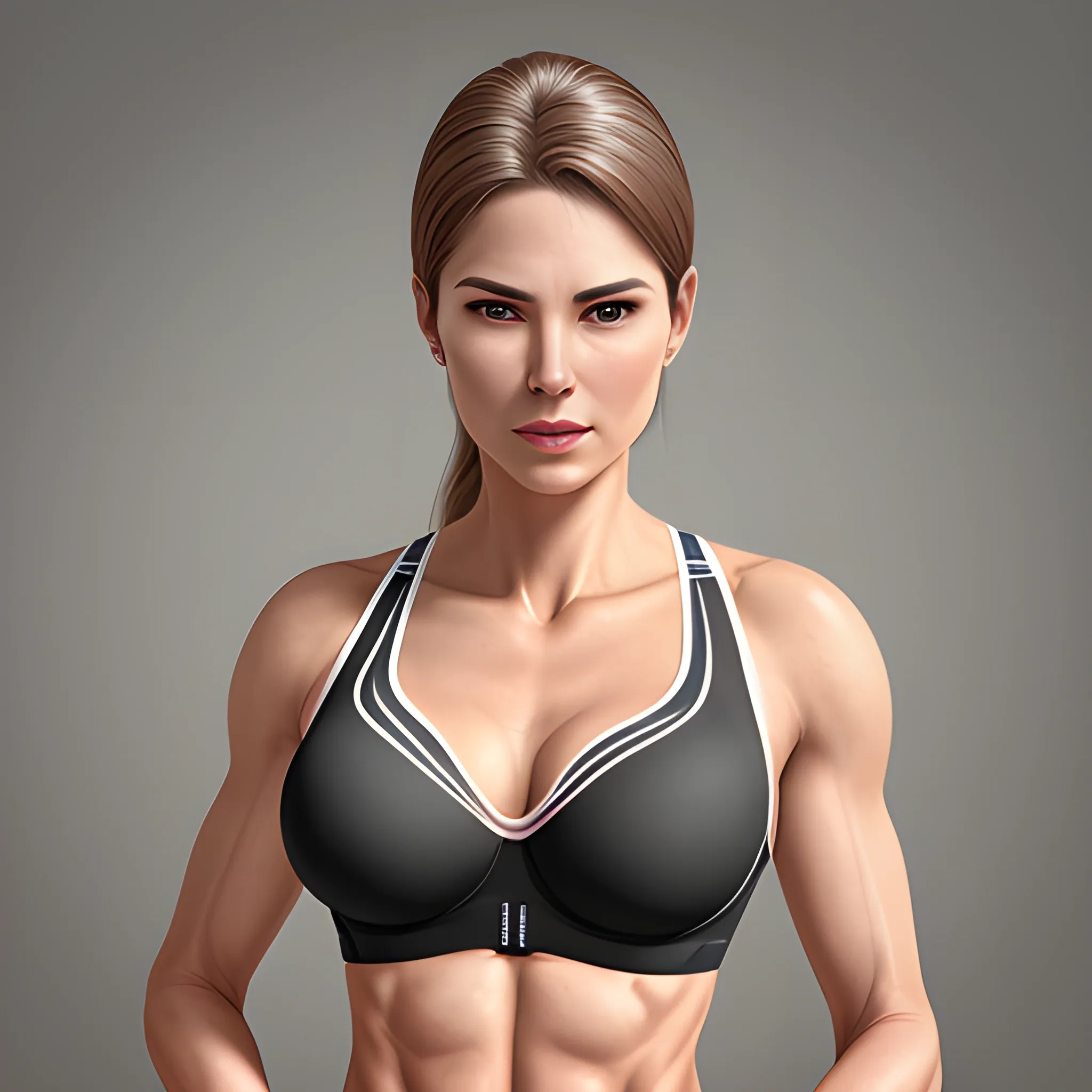 An elegant woman mature a athlete with bra , eye-catching detail, realistic ultra-detailed